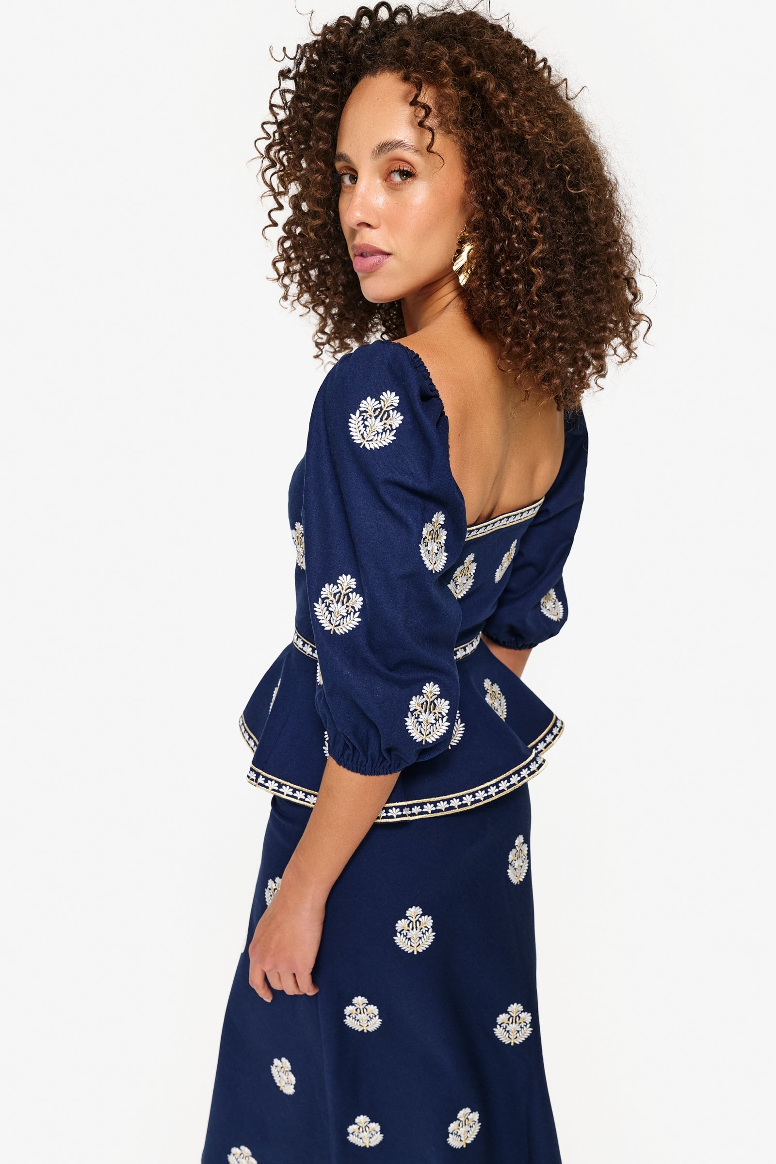 Mitra Lace Front Bustier - Navy & White by Rosewater House