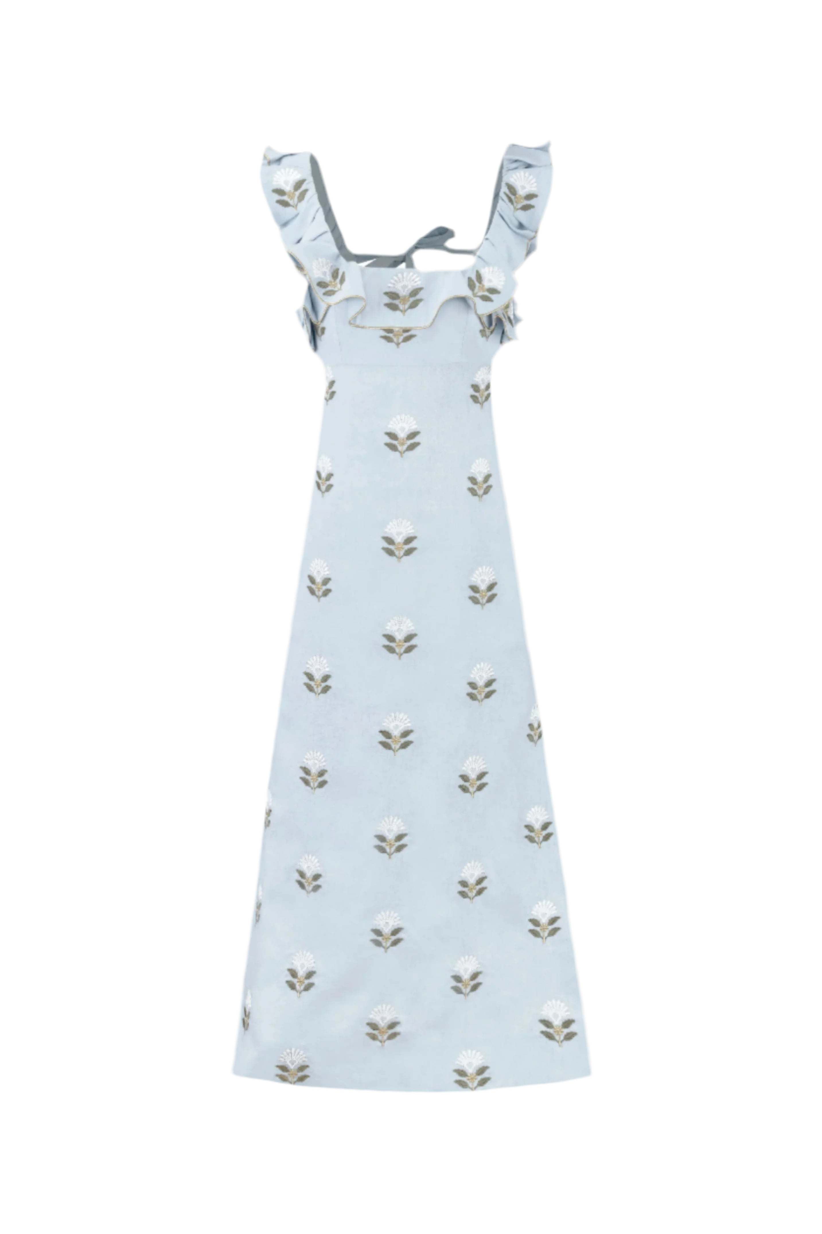 Malika Dress - White & Baby Blue by Rosewater House