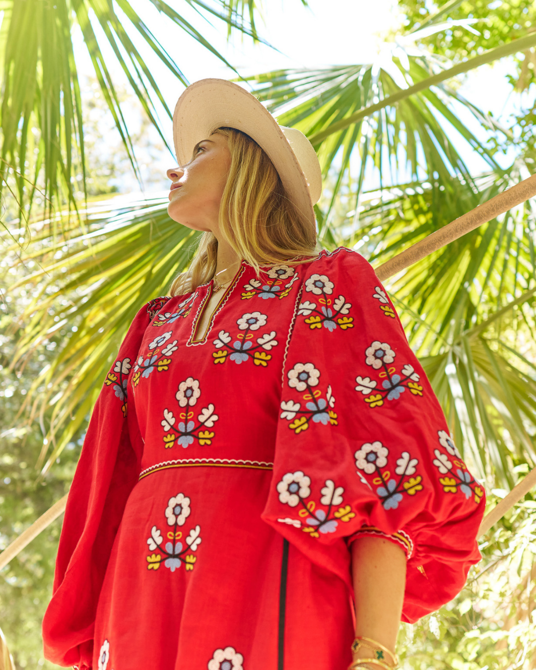 Iryna Embroidered Ukrainian Dress - Red, Yellow, Blue, Black by Larkin Lane