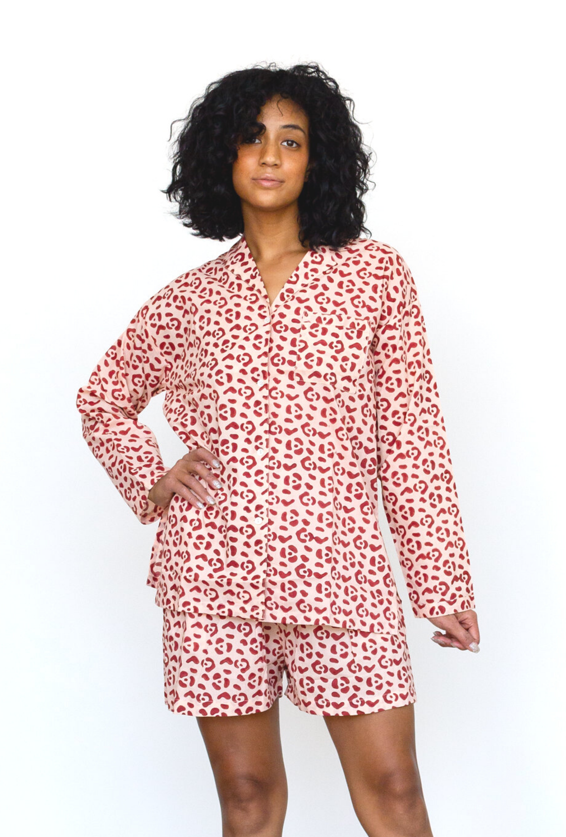 Organic Cotton Leopard Pajama Set in Blush + Berry by Symbology Clothing