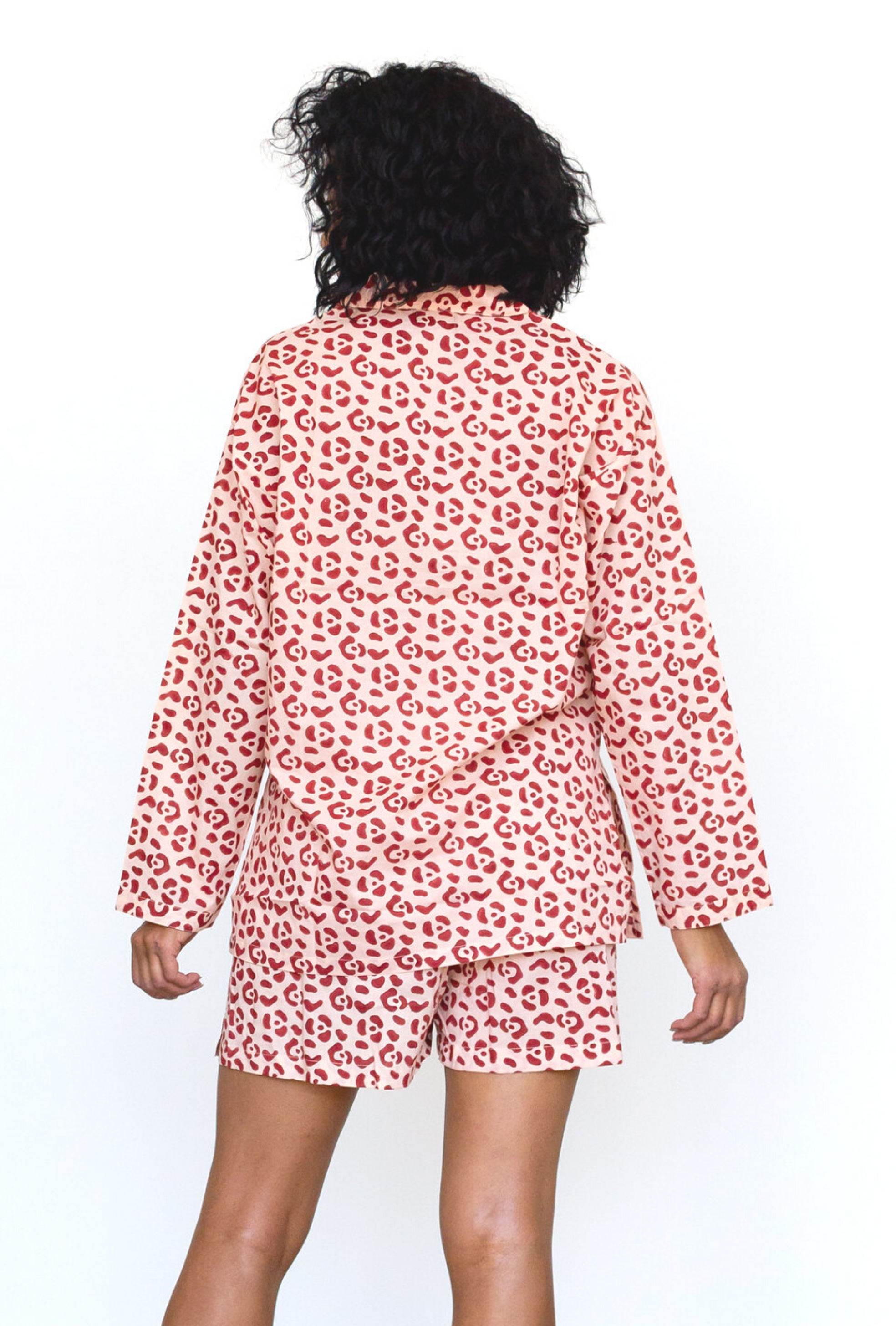 Organic Cotton Leopard Pajama Set in Blush + Berry by Symbology Clothing