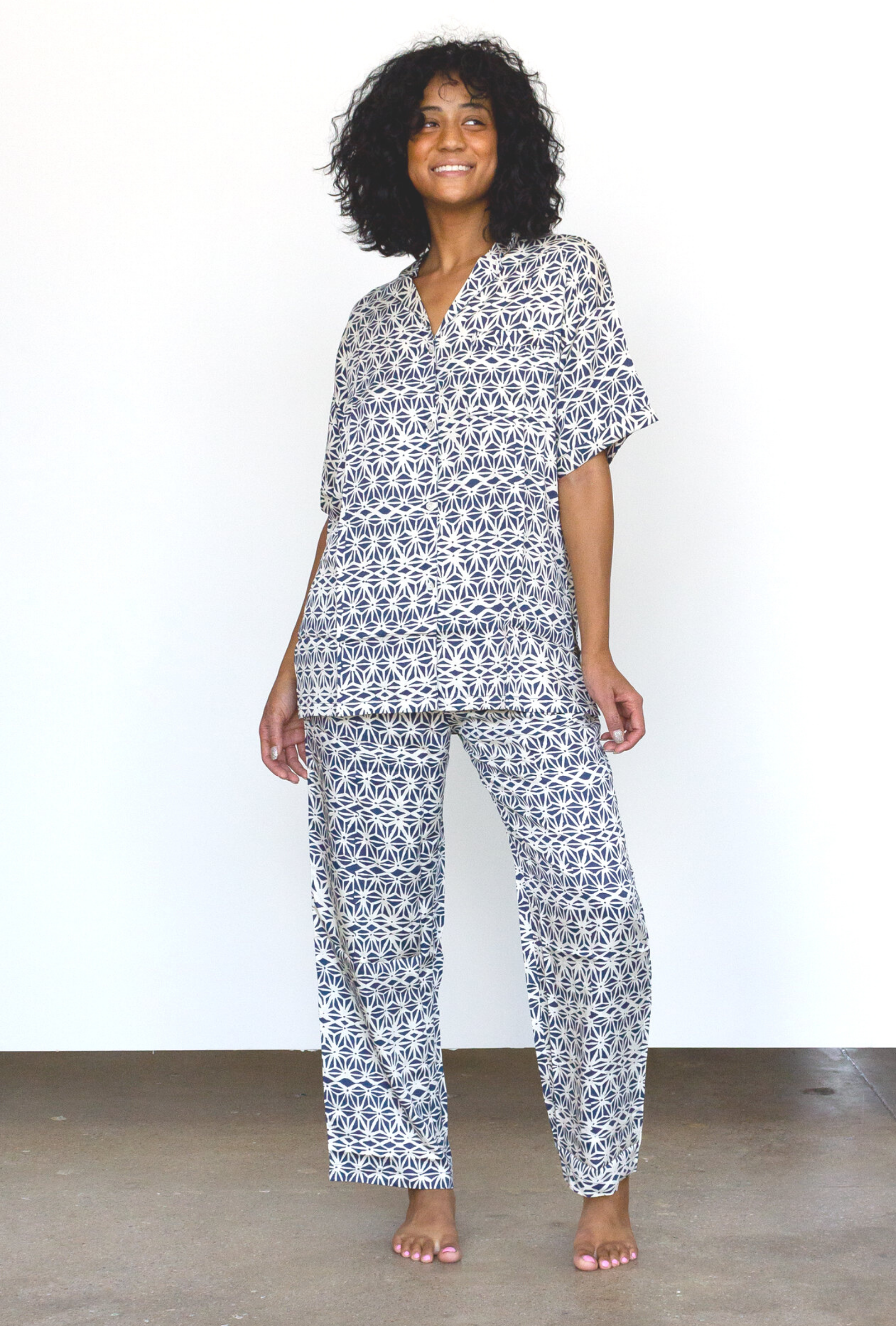 Geo Starburst Modal Pajama Set in Navy + Cream by Symbology Clothing