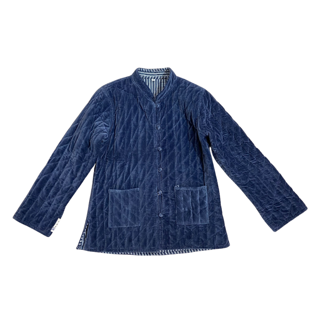 The Navy Isabella Quilted Velvet Button-Front Jacket by Blue Door London