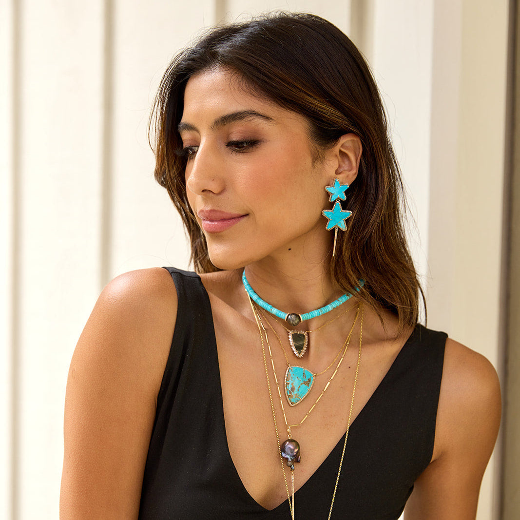 14k Turquoise Star Double Drop Earrings by S. Carter Designs