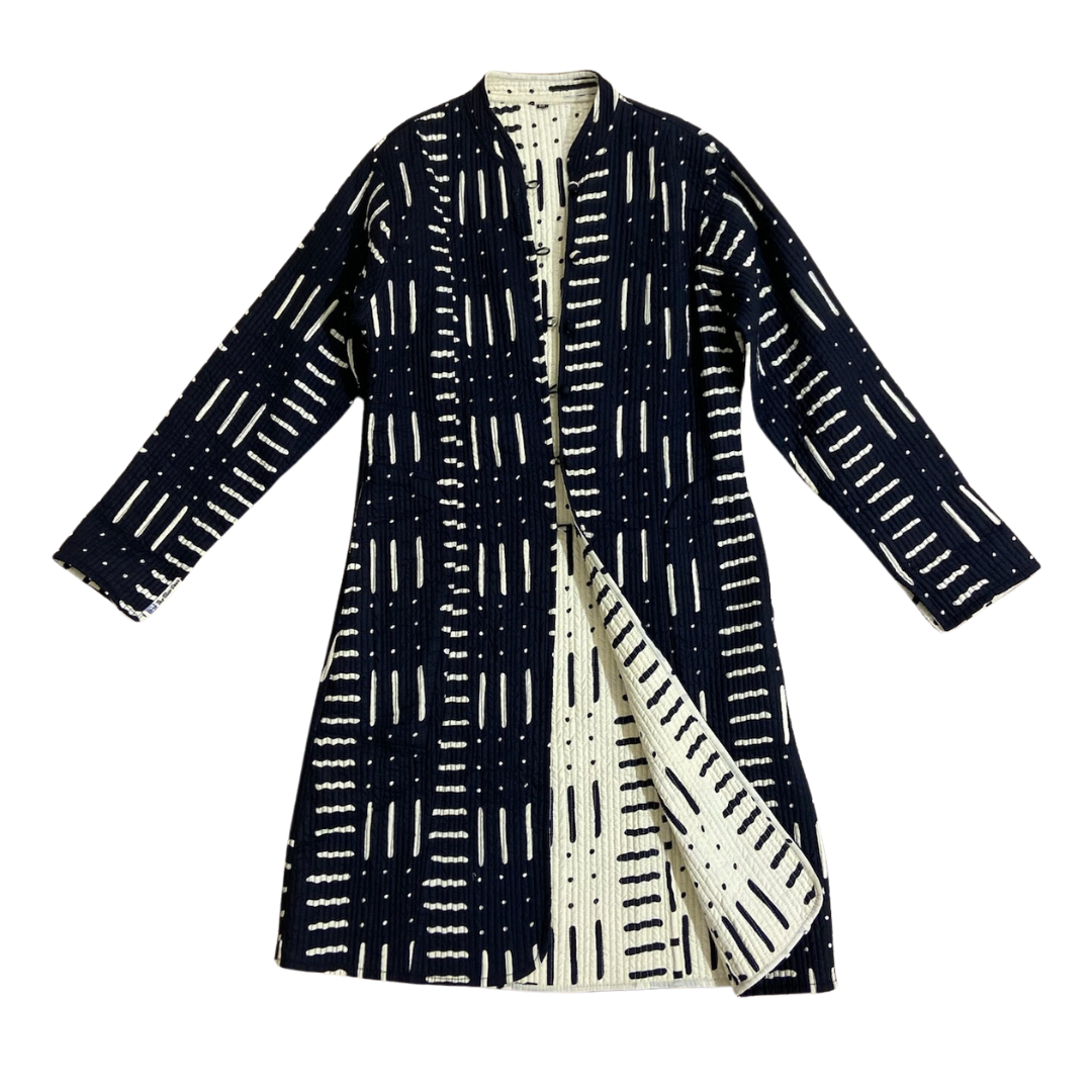 The Black & White Ellison Long Button-Front Jacket by Blue Door London