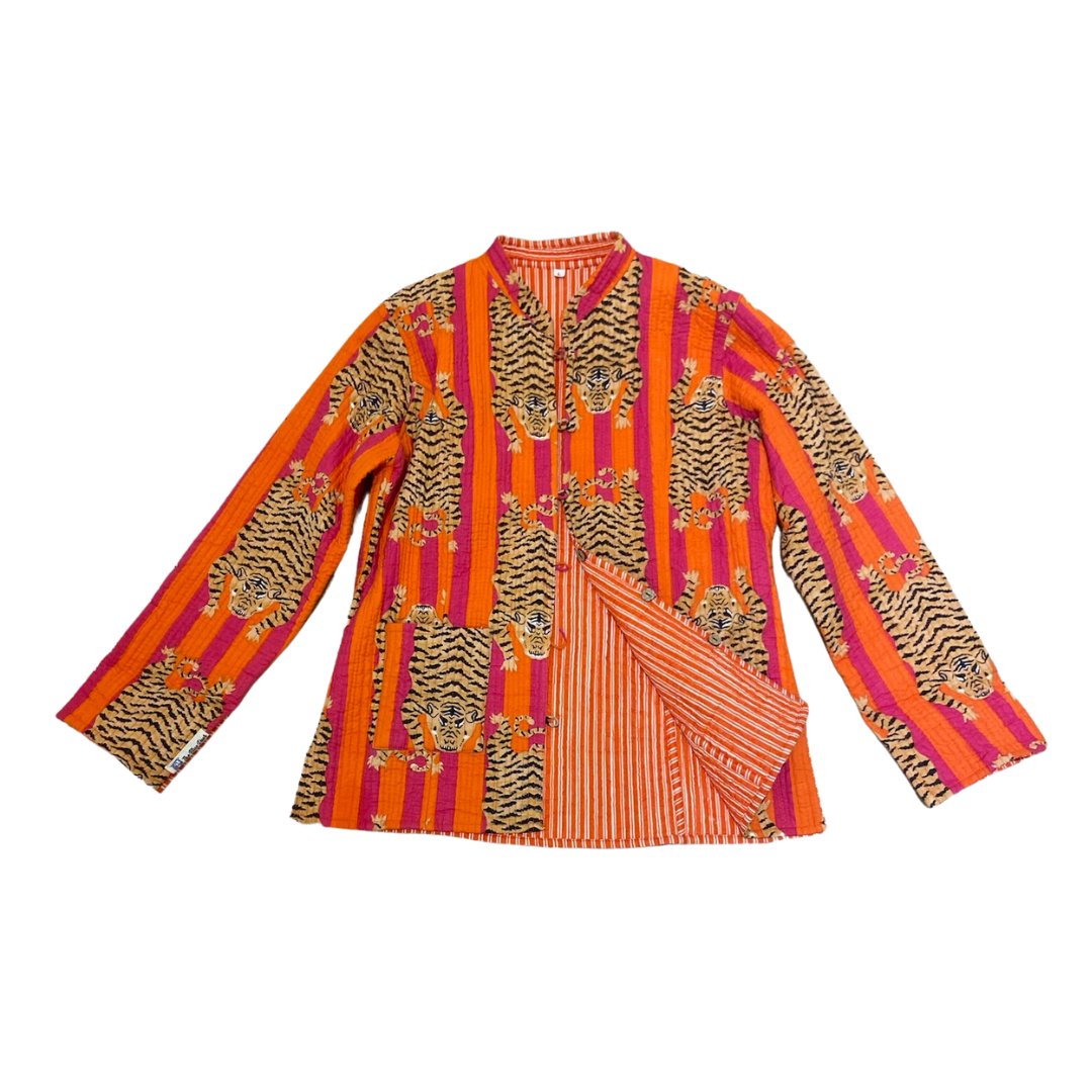 The Orange & Pink Julia Tiger Print Button-Front Jacket by Blue Door L