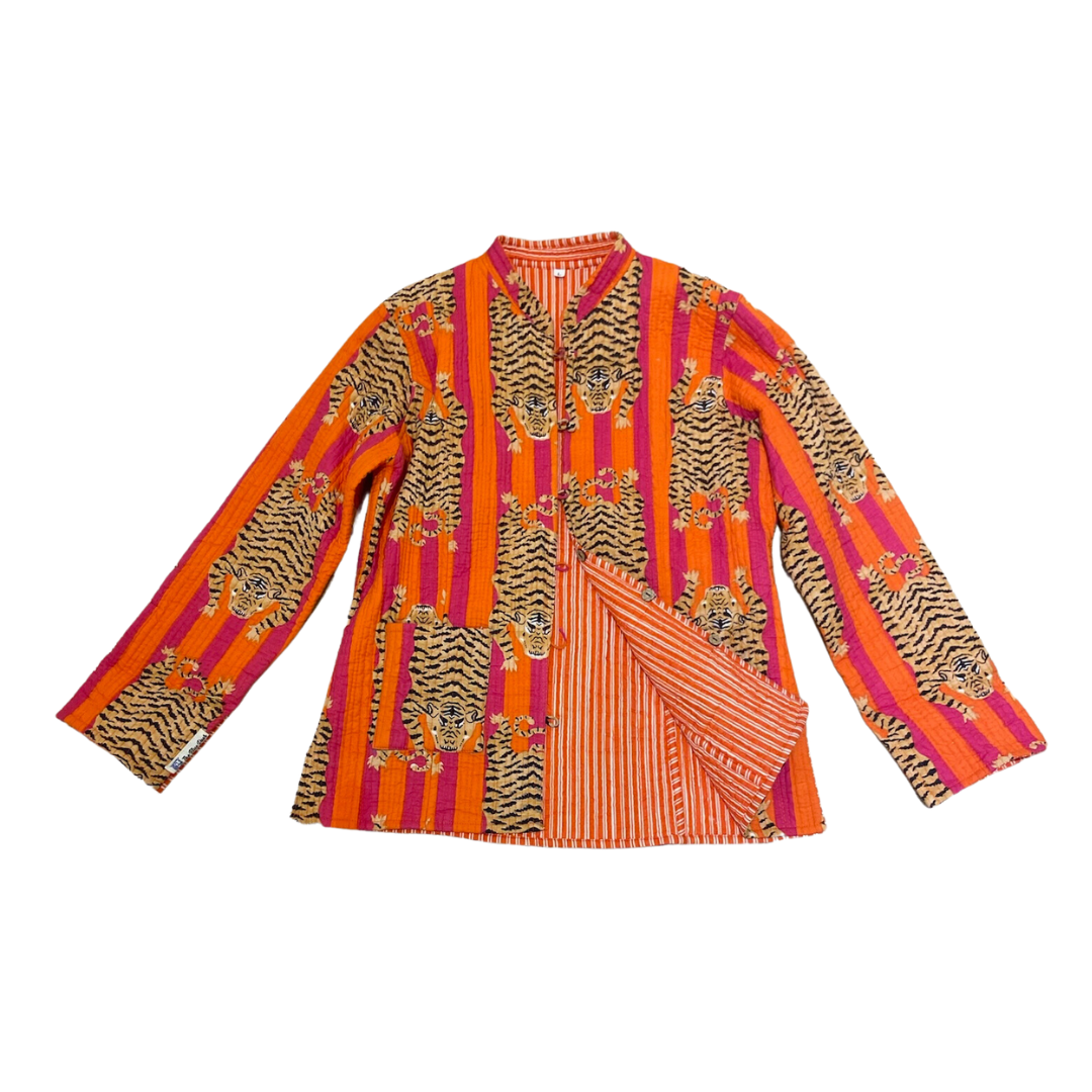 The Orange & Pink Julia Tiger Print Button-Front Jacket by Blue Door London