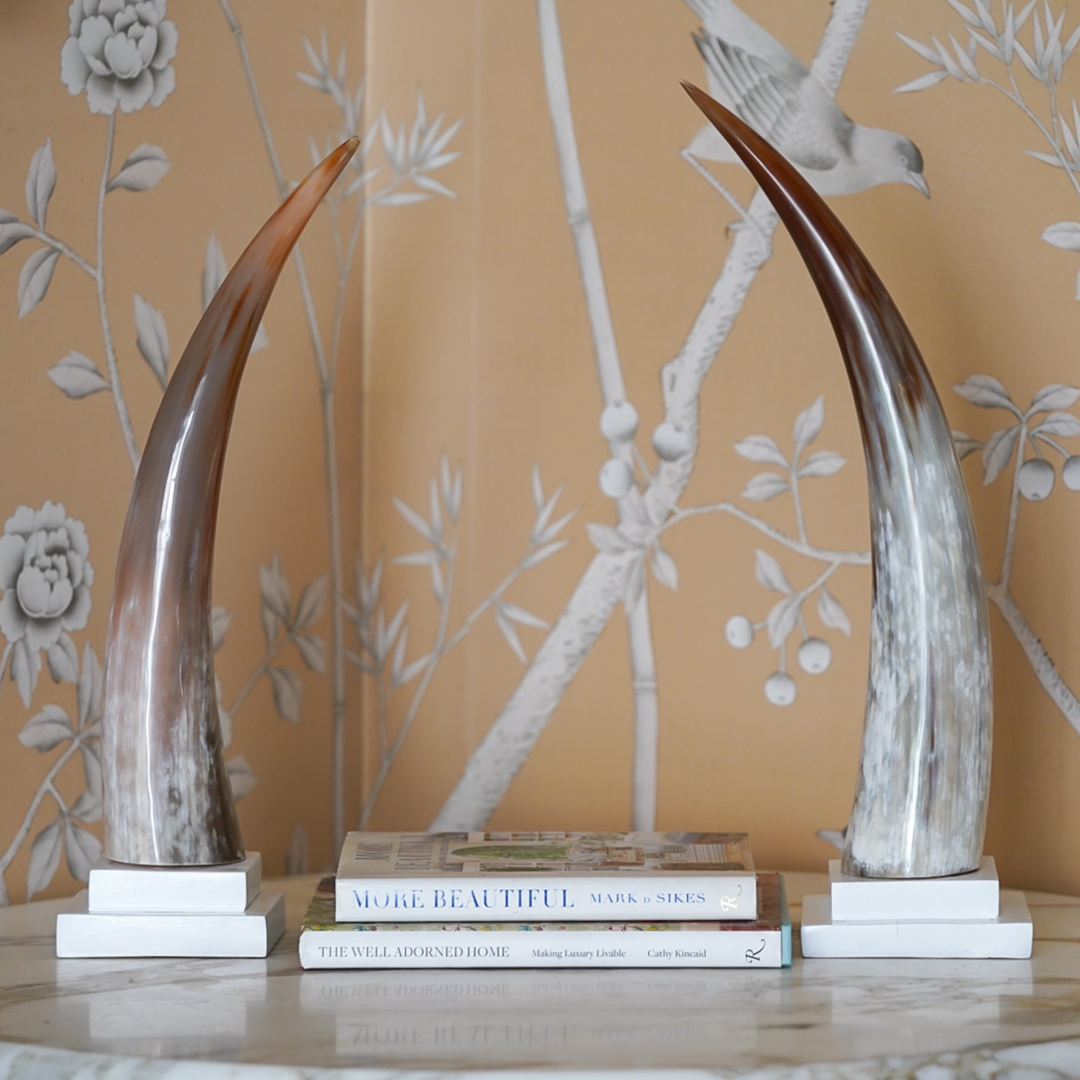 Set of 2 Large African Horn Sculptures by Nile Lily Home