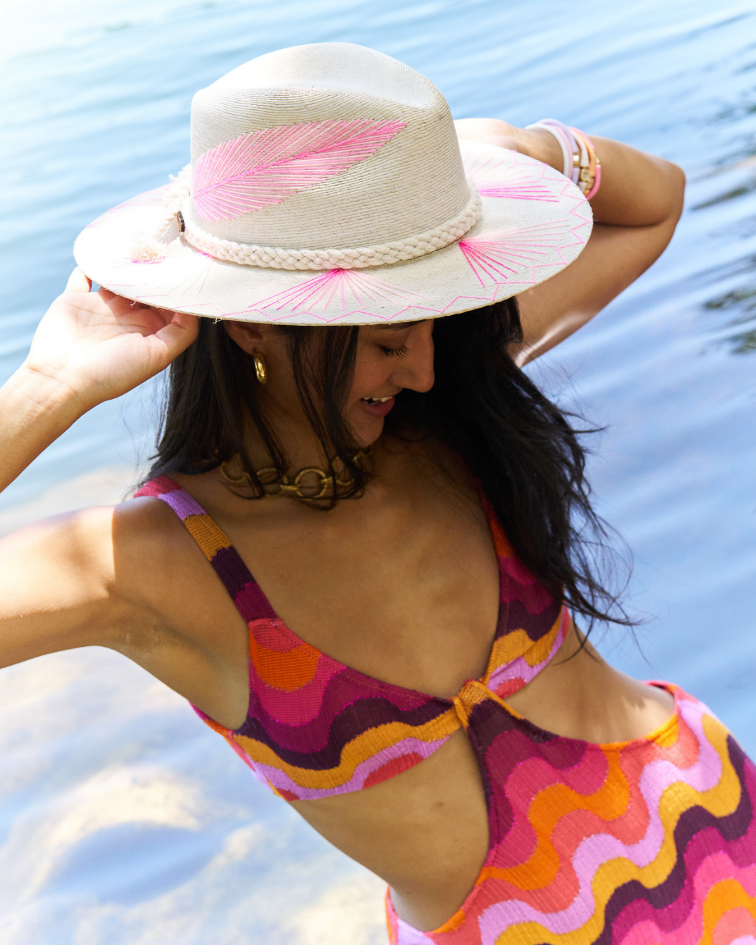 Exclusive Hot Pink Feather Hat, Dyed Palm by Corazon Playero
