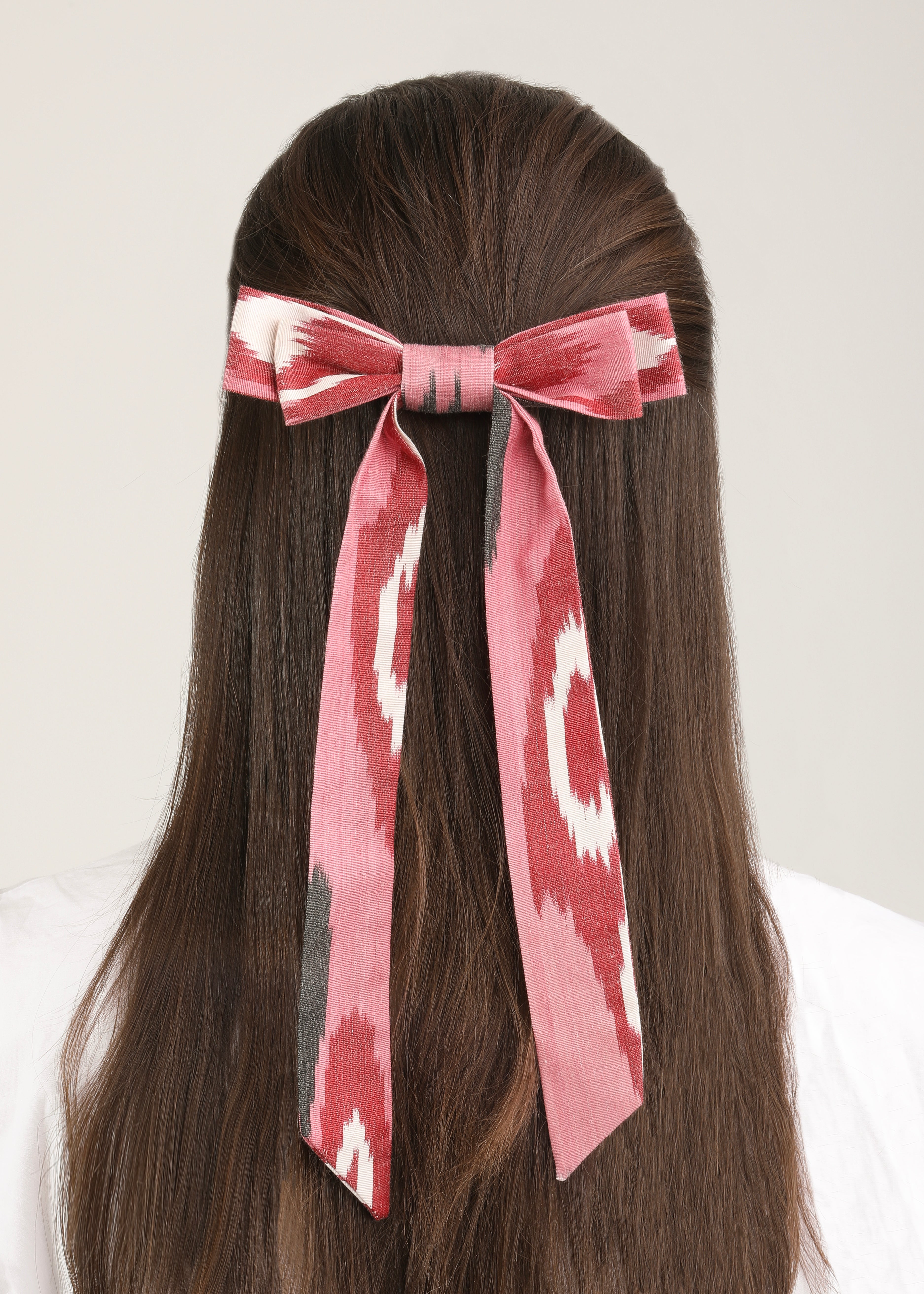 Cerise Silk Ikat Bow Barrette - Red, Pink, White, Black by Larkin Lane
