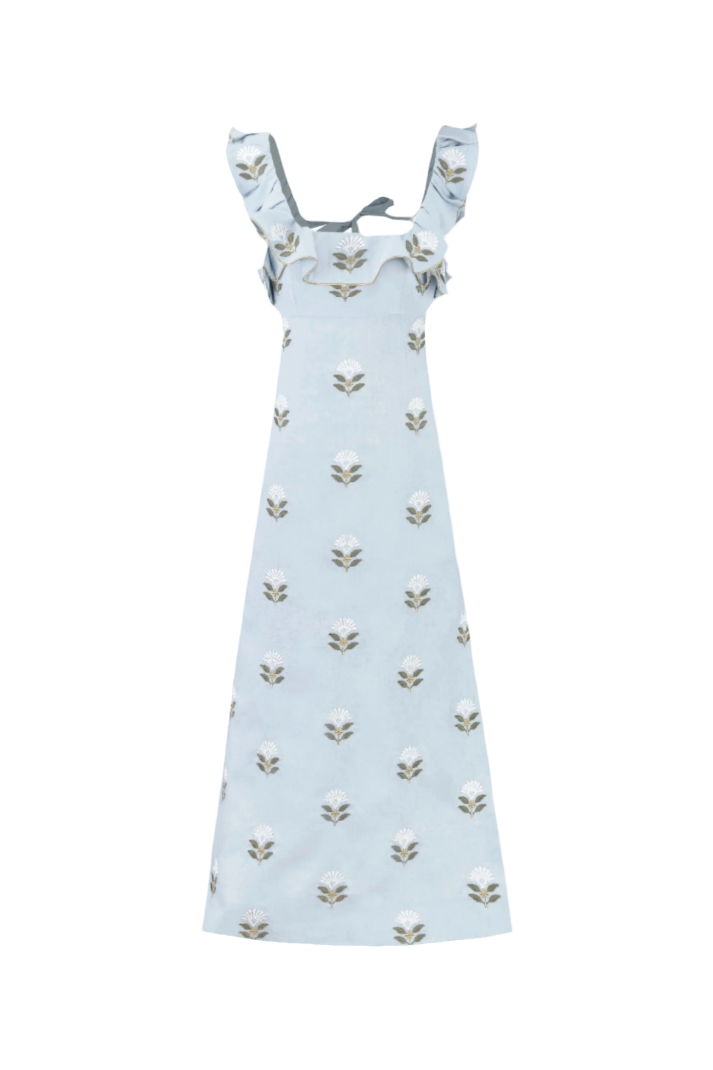 Malika Dress - White & Baby Blue by Rosewater House