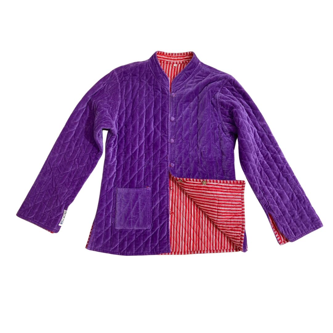 The Purple Isabella Quilted Velvet Button-Front Jacket by Blue Door London