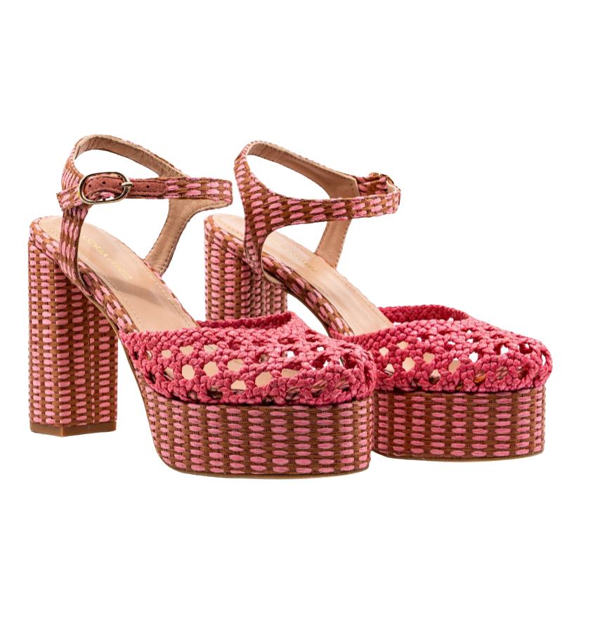 Beatriz Pink Raffia Platform Heel by Andrea Gomez