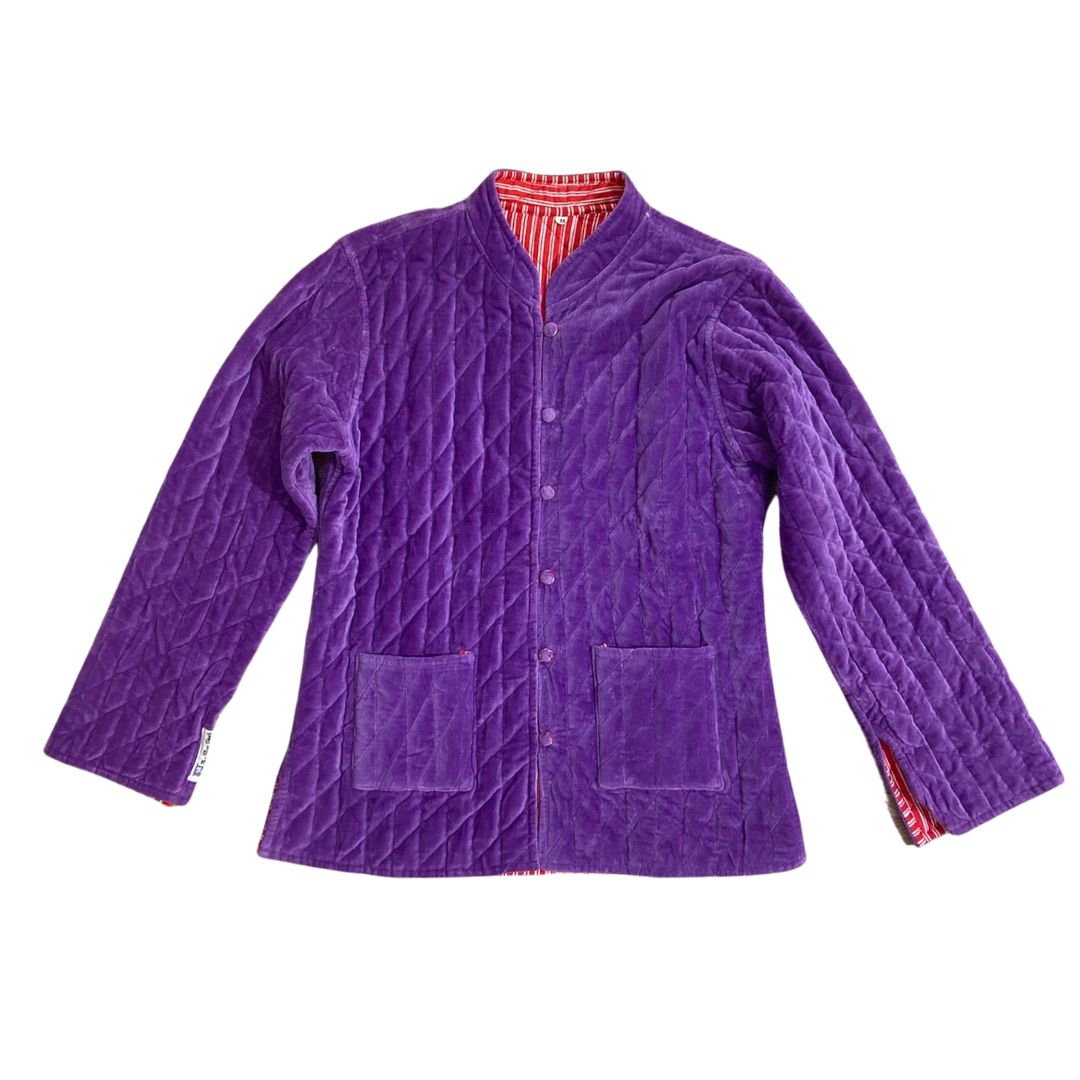 The Purple Isabella Quilted Velvet Button-Front Jacket by Blue Door London