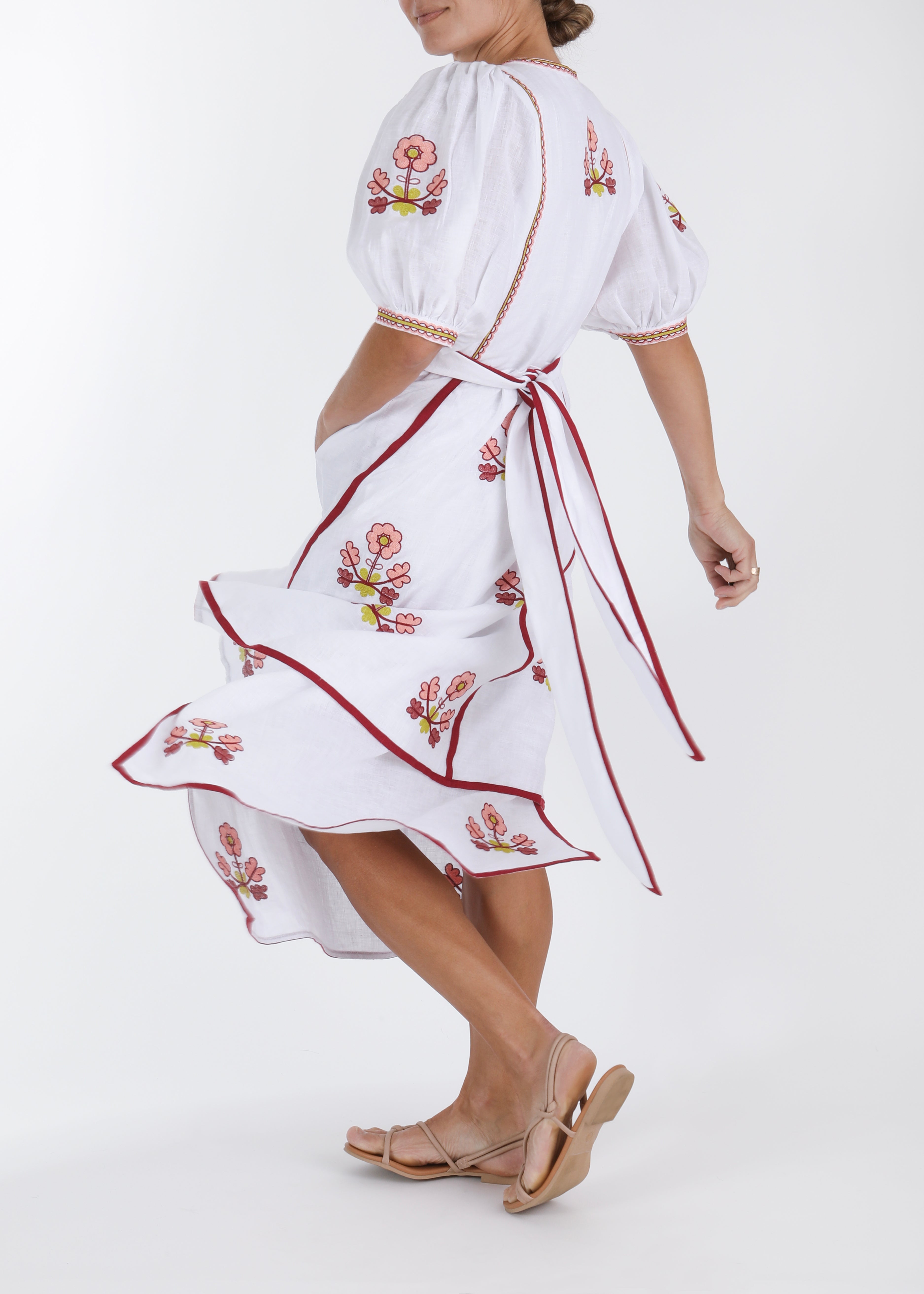 Lillie Ukrainian Embroidered Dress - White, Blush Pink, Wine by Larkin Lane