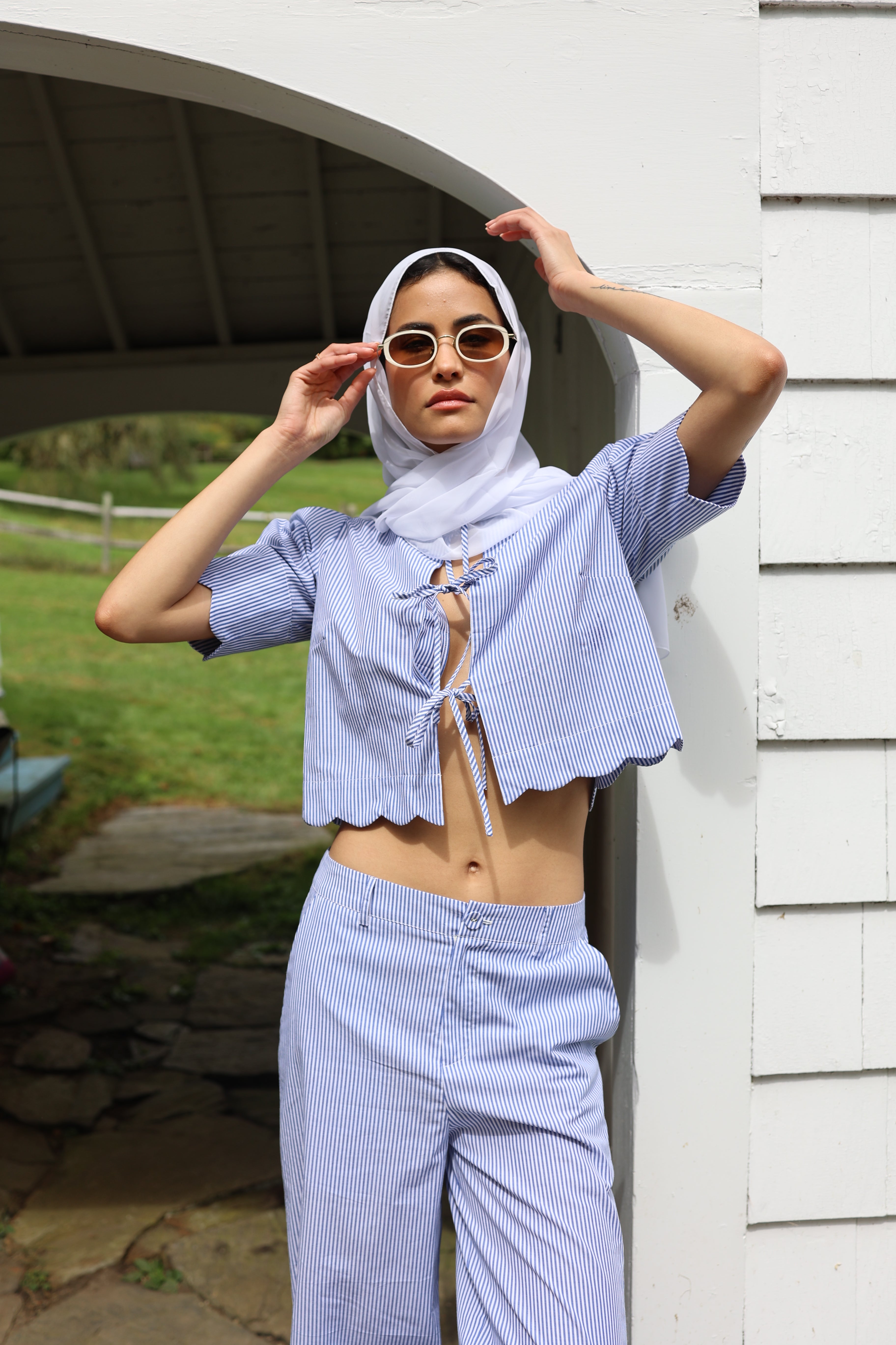 Scalloped Top Blue Stripe by Sister