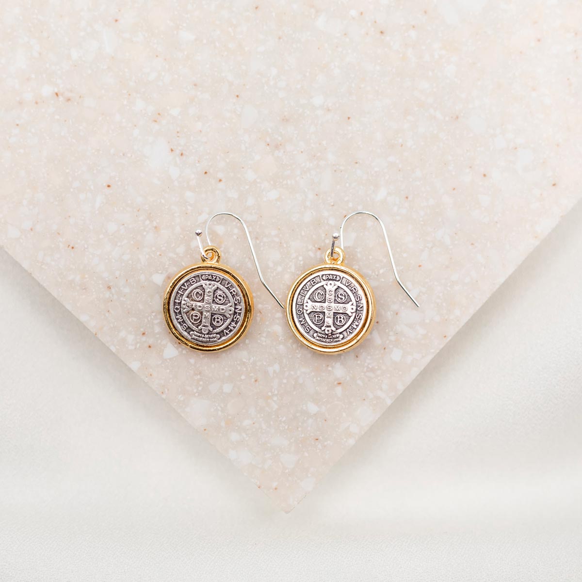 Benedictine Blessing Gold Rim Earrings by My Saint My Hero