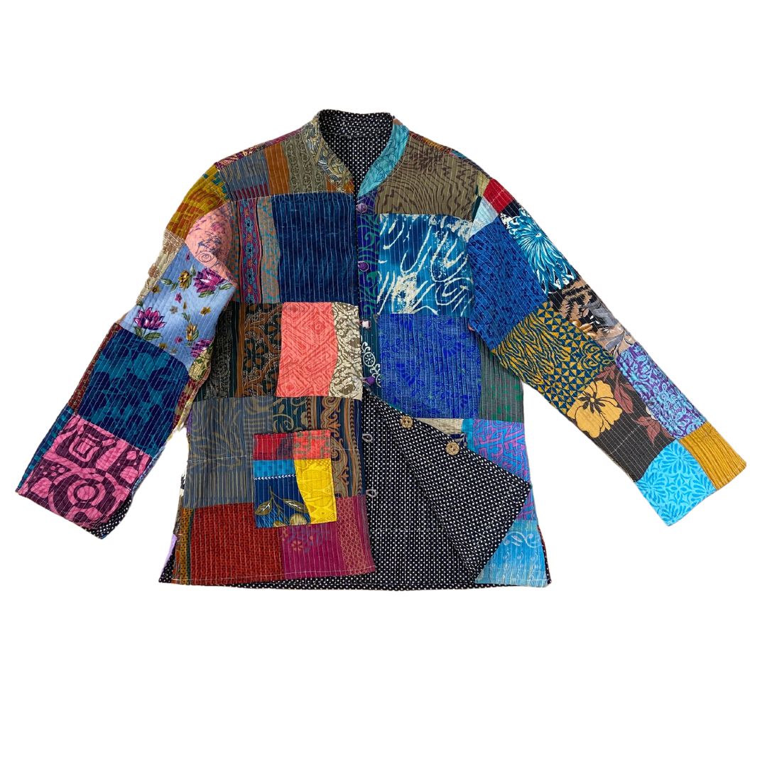 The Blue Audrey Silk Patchwork Button-Front Jacket by Blue Door London