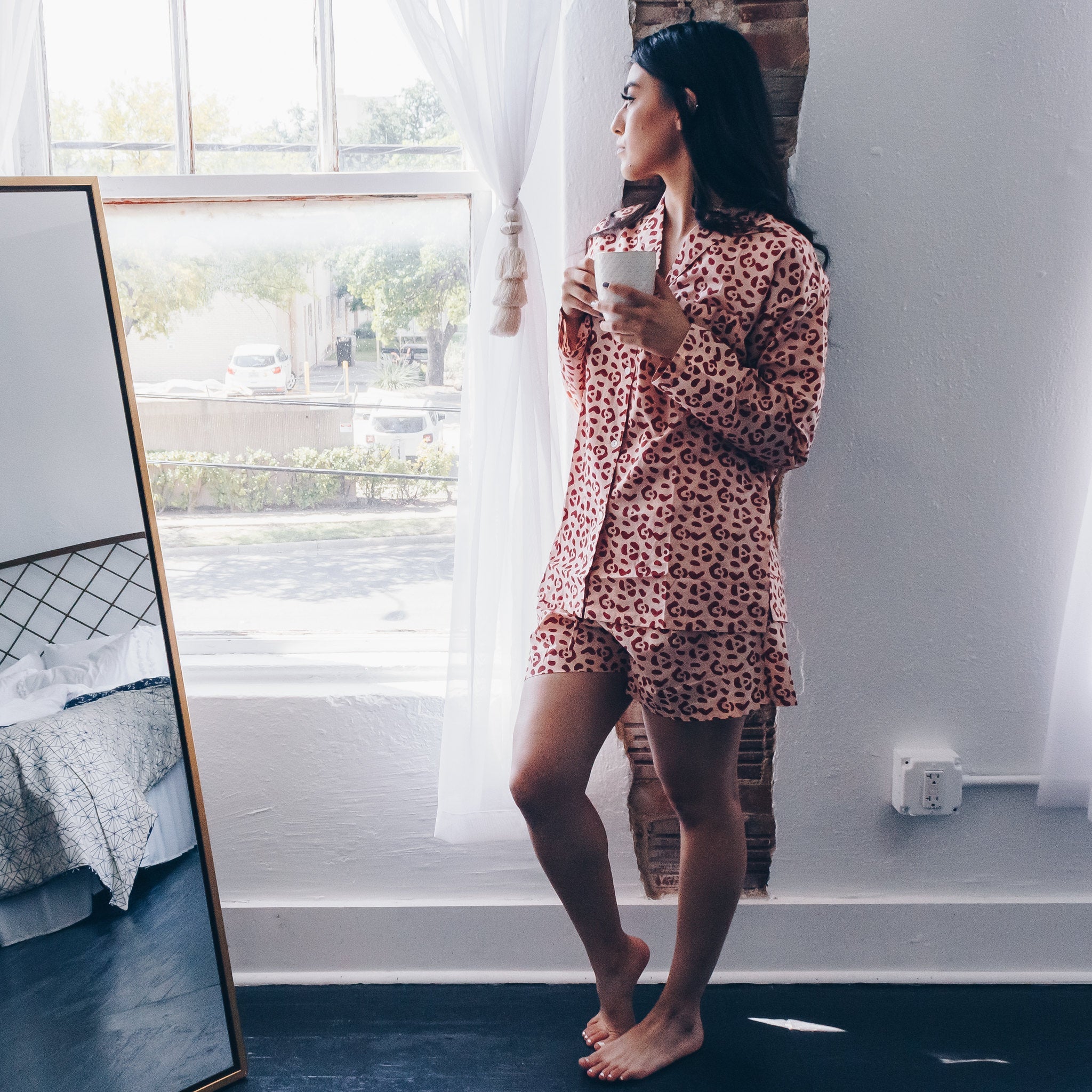 Organic Cotton Leopard Pajama Set in Blush + Berry by Symbology Clothing