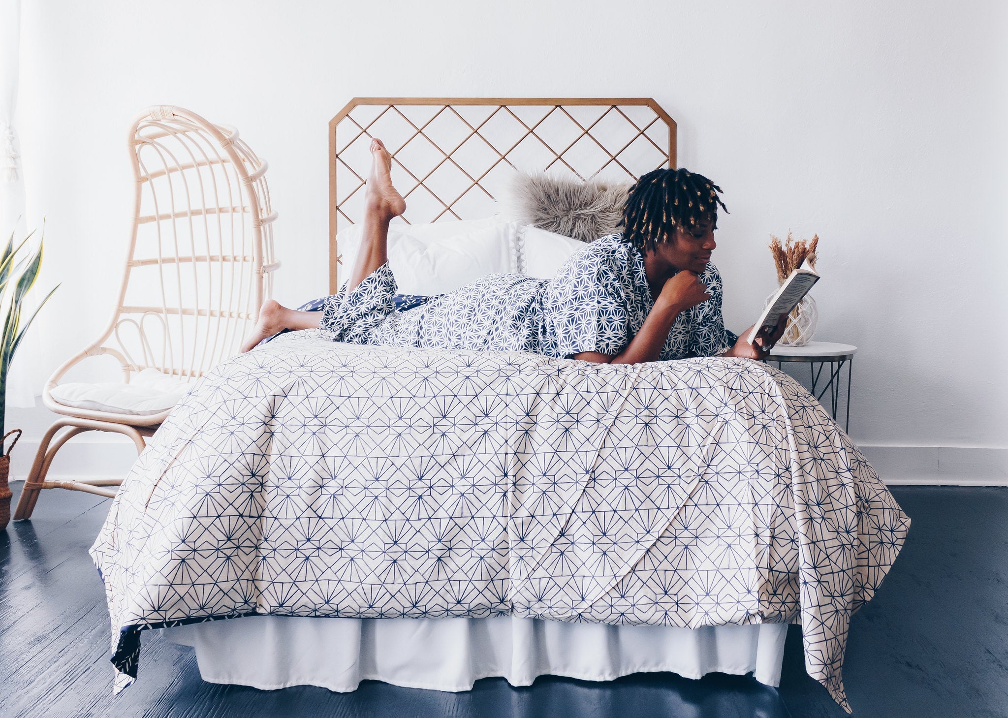 Geo Starburst Modal Pajama Set in Navy + Cream by Symbology Clothing