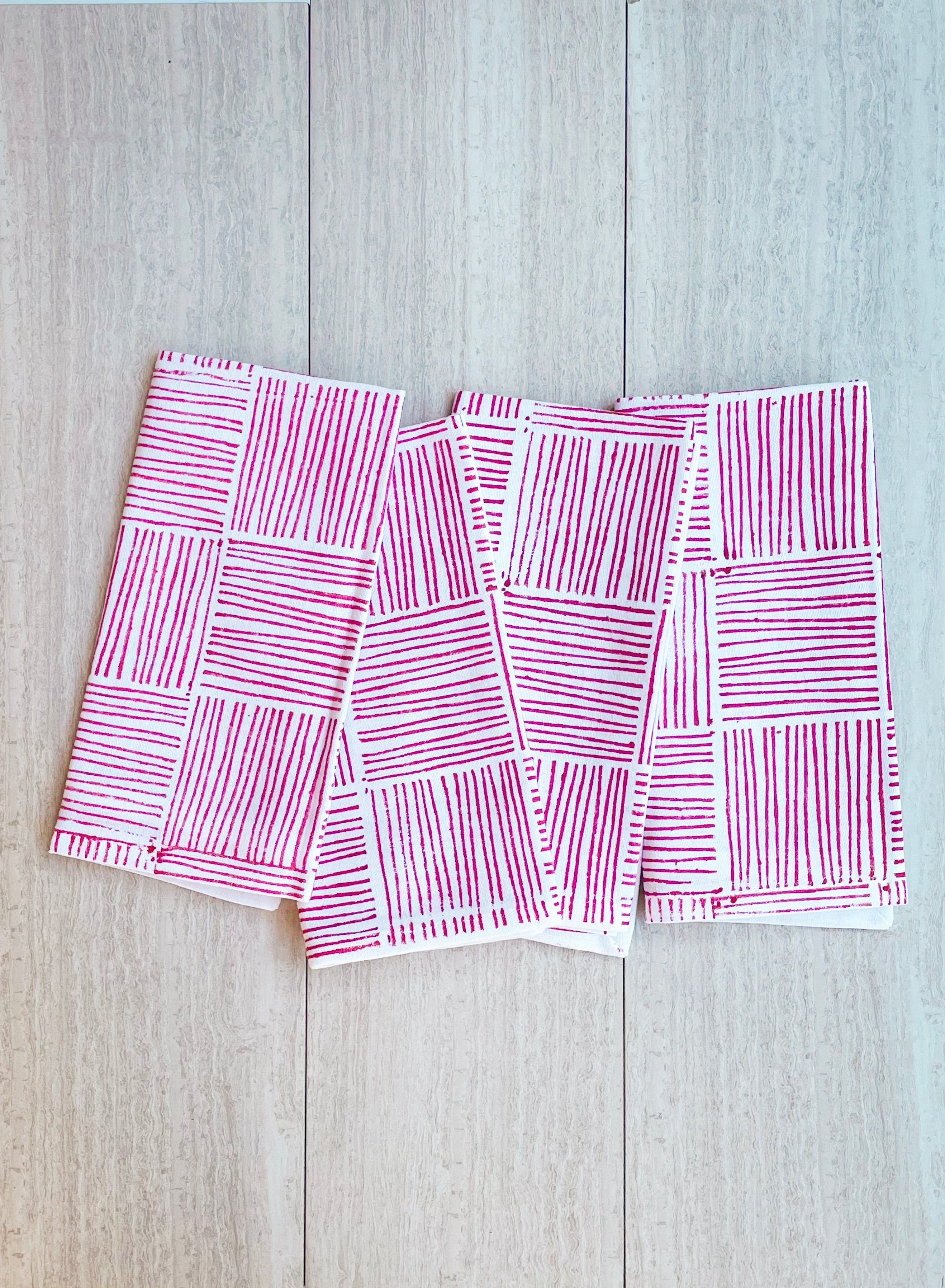 Dinner Napkins (set of 4) - Striped, Pink by Mended