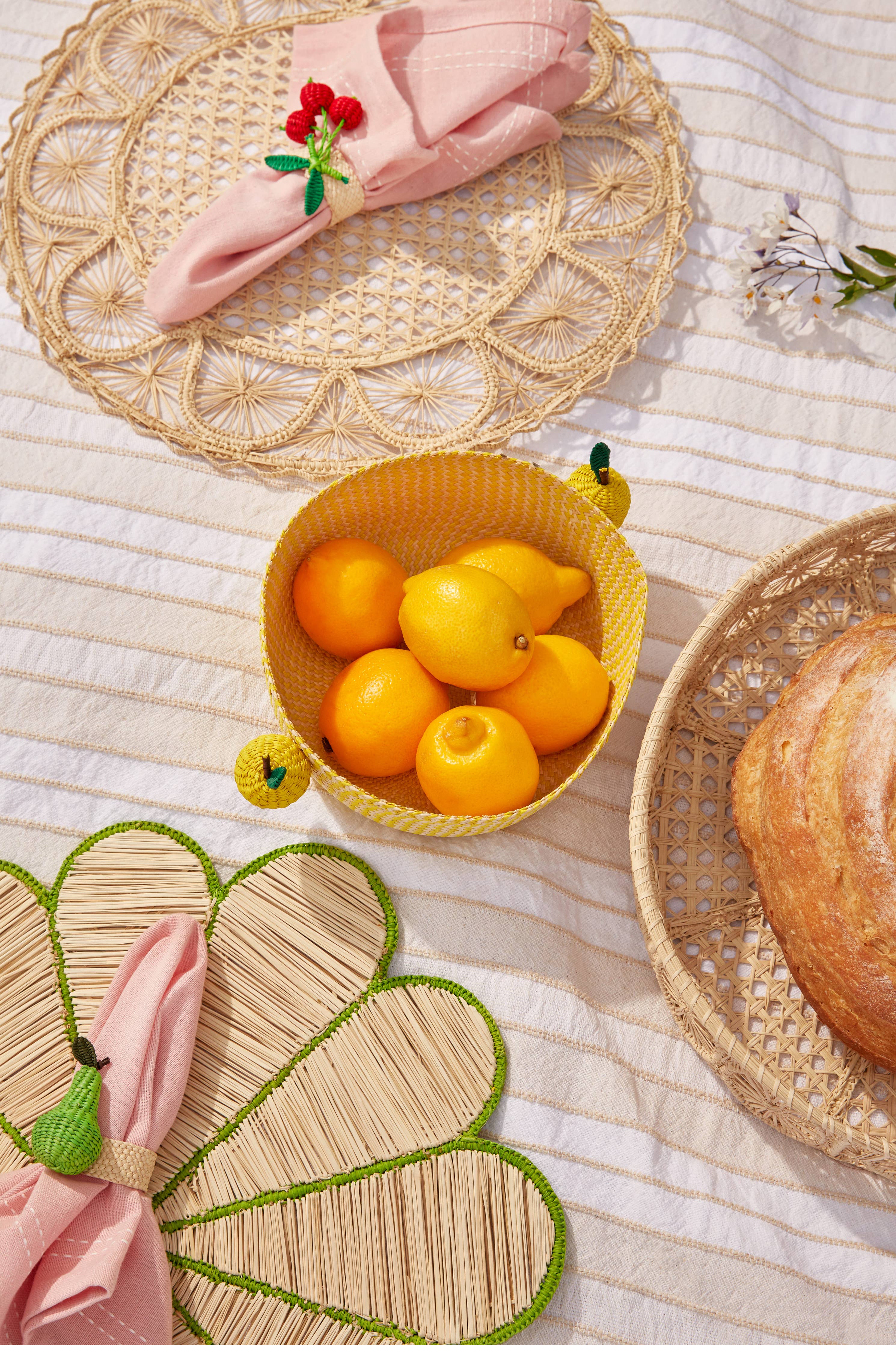 Pear Fruit Iraca Napkin Ring - Straw Raffia Tableware by Coro Cora