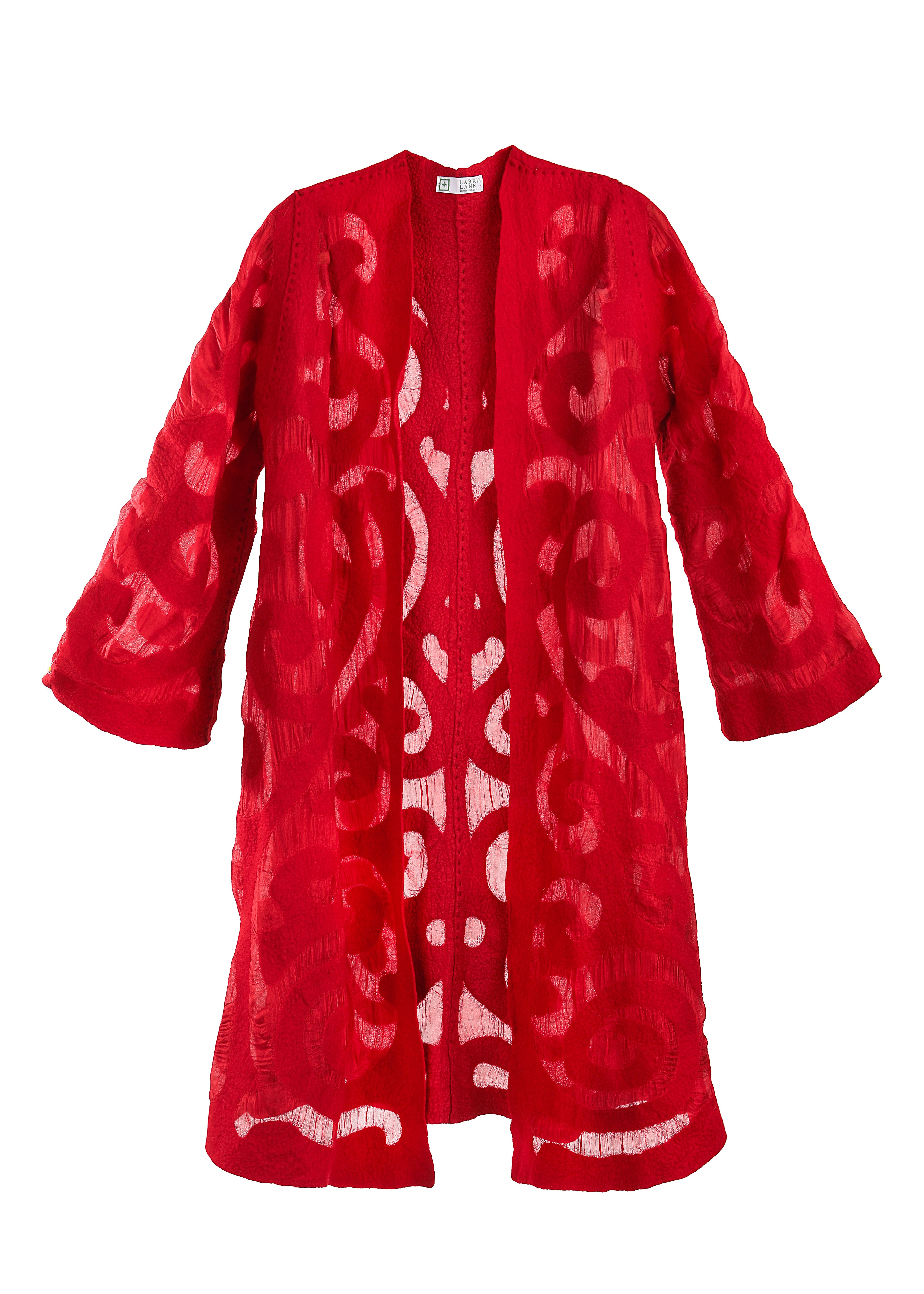 Felted Wool Coat from Kyrgyzstan Long - Red by Larkin Lane