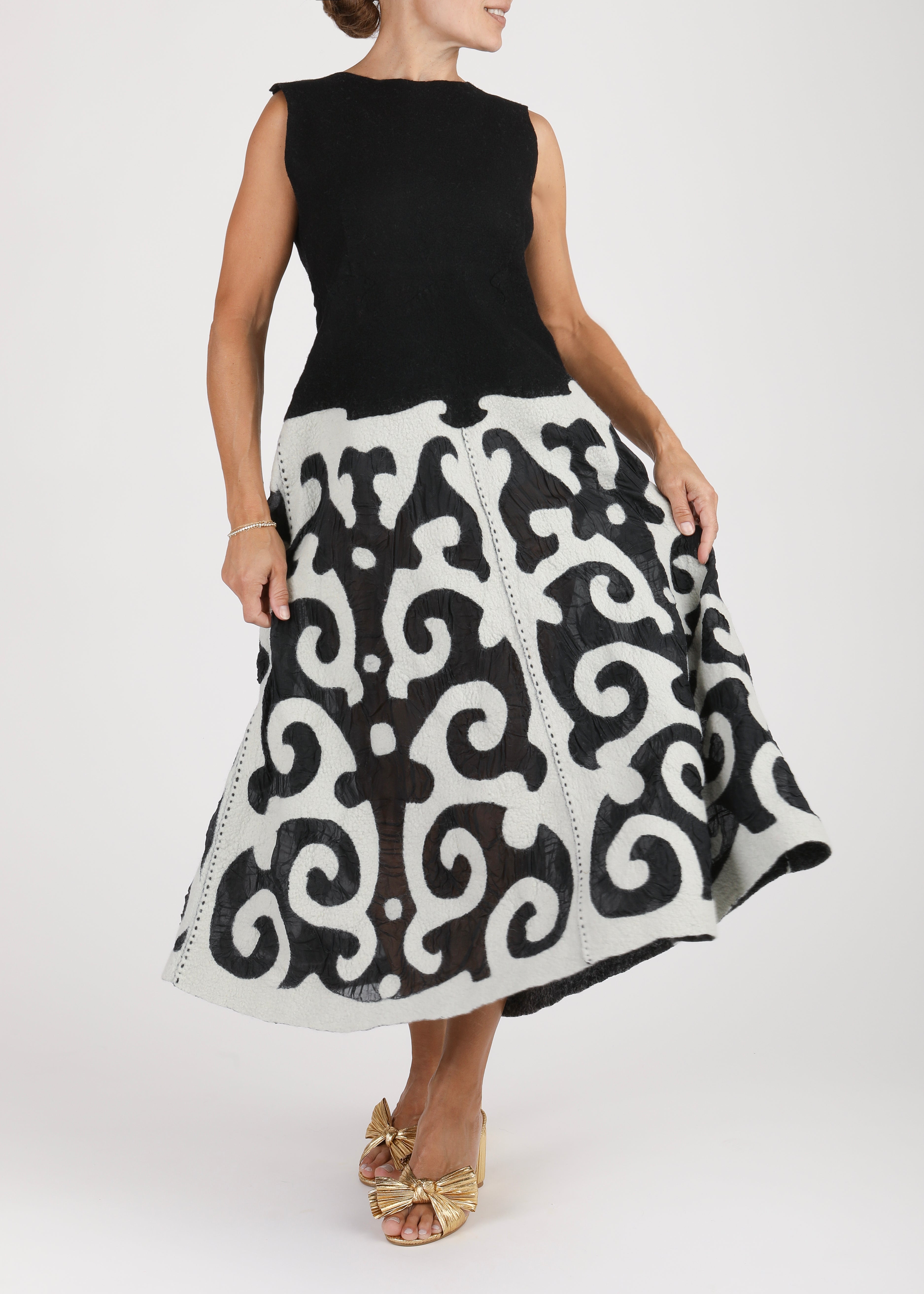 Felted Wool Dress from Kyrgyzstan - Black, Ivory by Larkin Lane