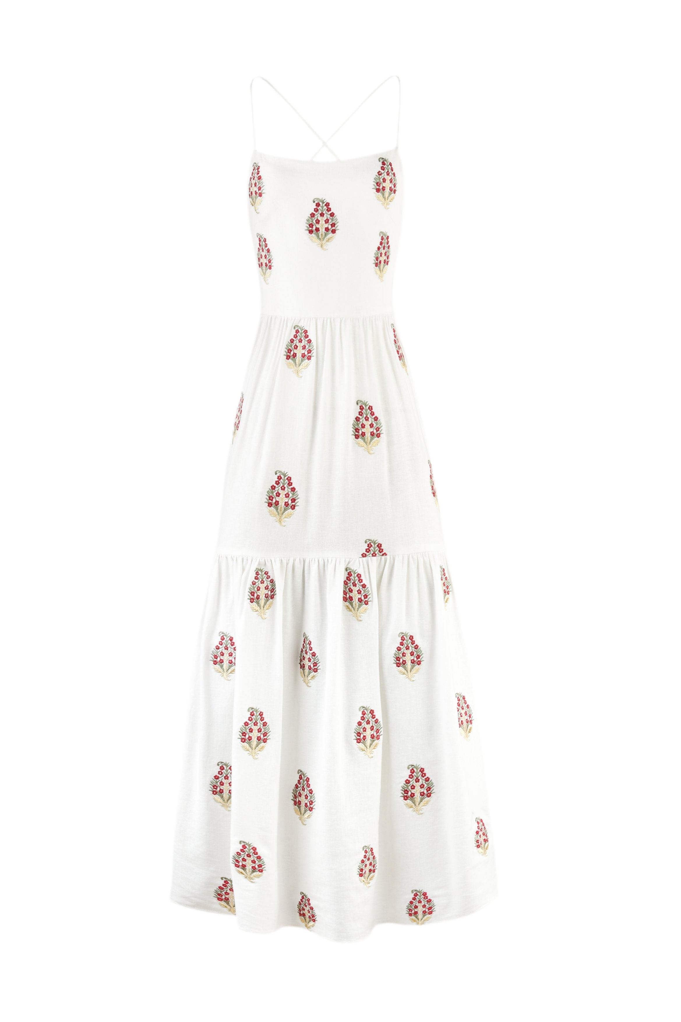 Sarv Maxi Dress - Off White & Red by Rosewater House