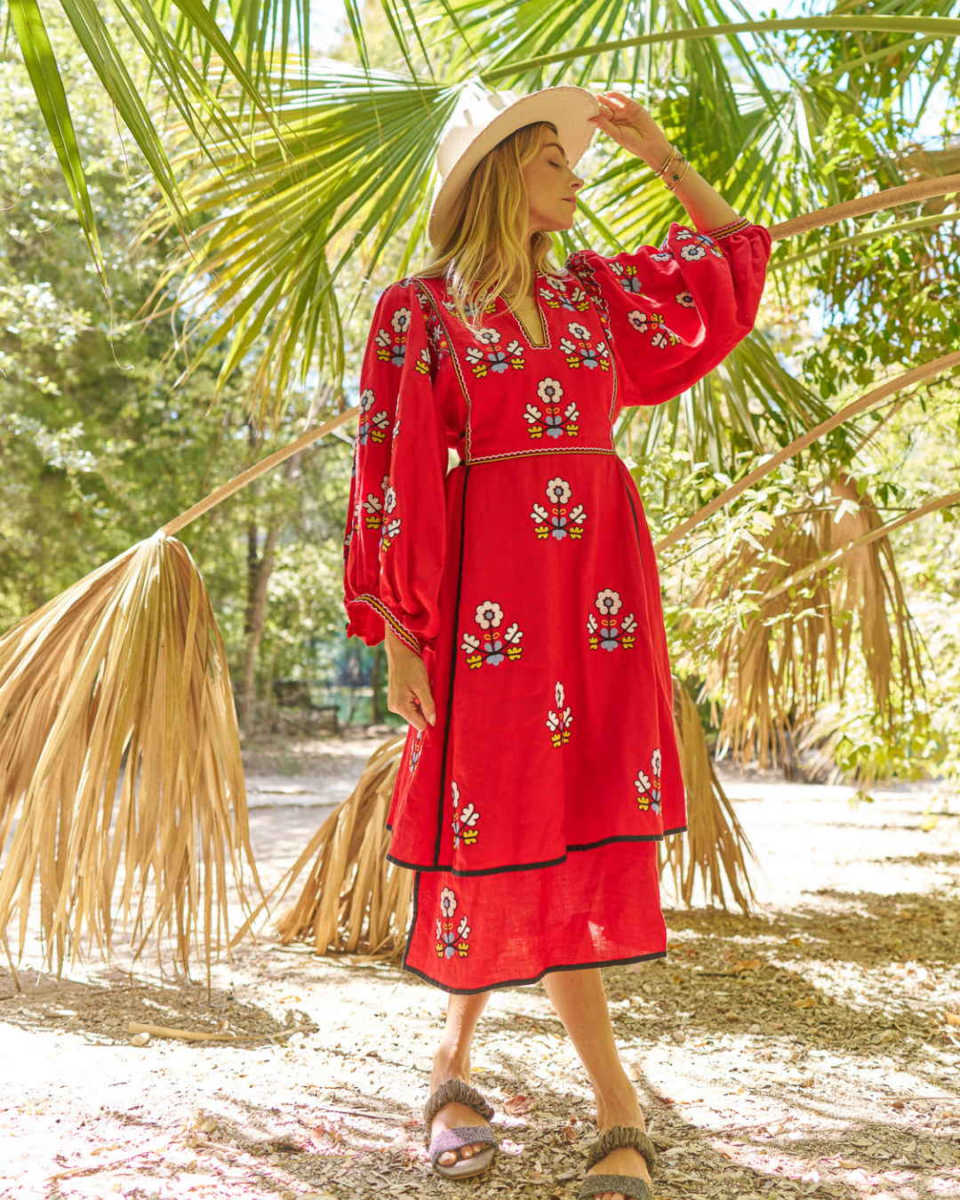 Iryna Embroidered Ukrainian Dress - Red, Yellow, Blue, Black by Larkin Lane