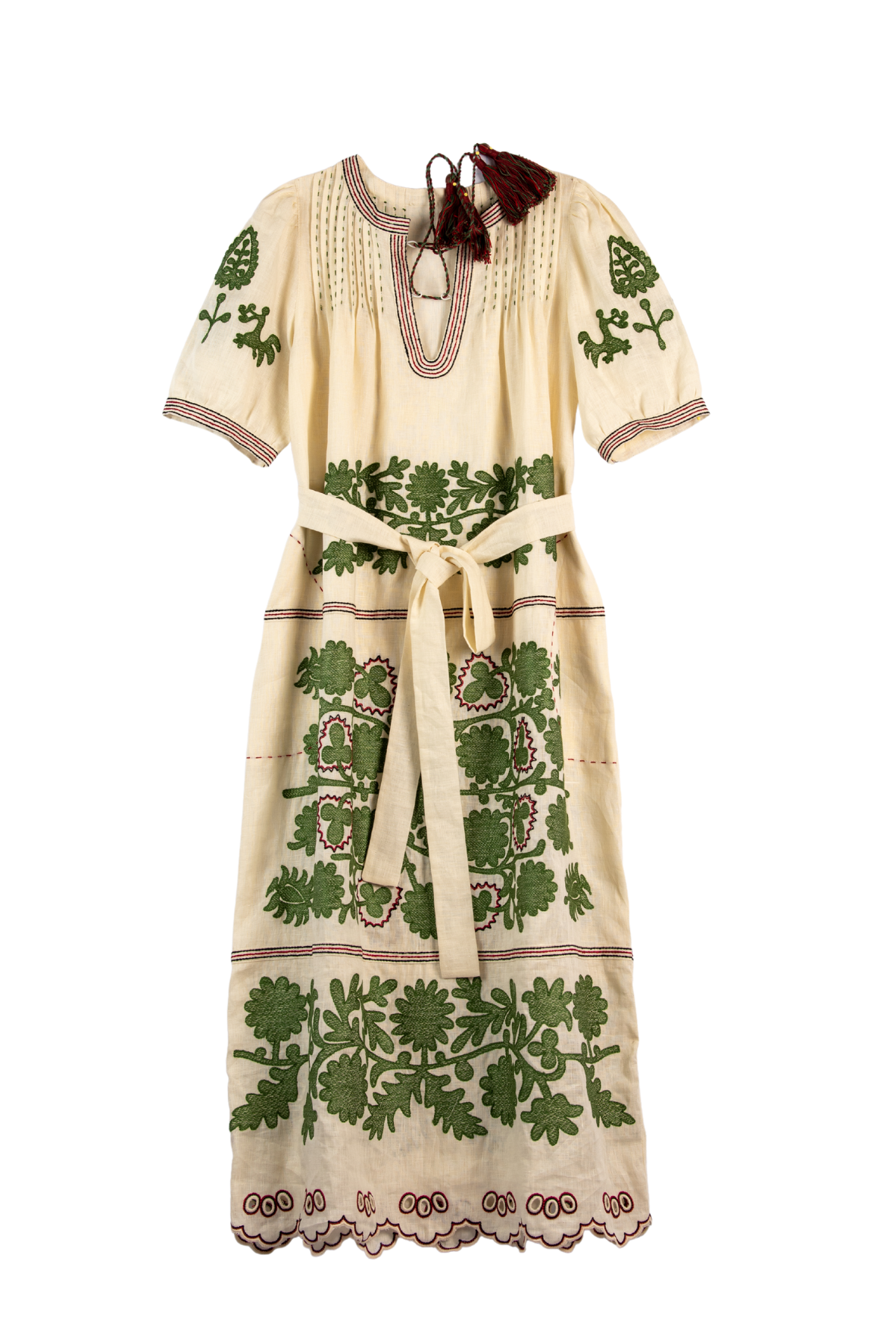 Natalia Ukrainian Embroidered Dress - Ivory, Olive by Larkin Lane