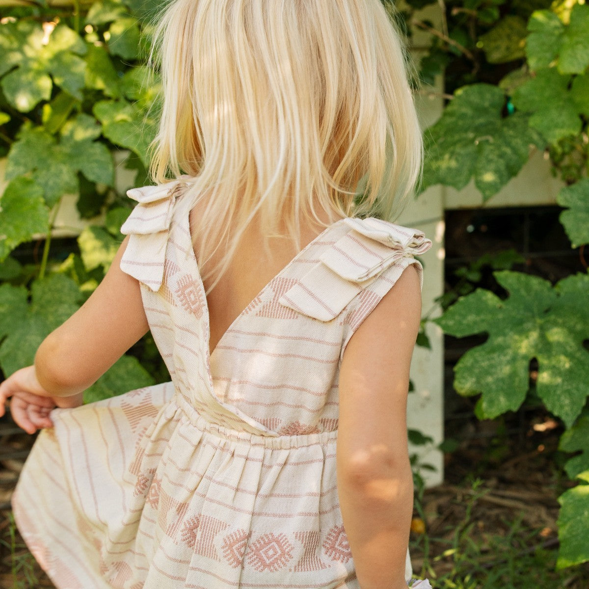 Mini Agnes Pinafore Set in Dust Pink Embroidery by Folklore Las Ninas