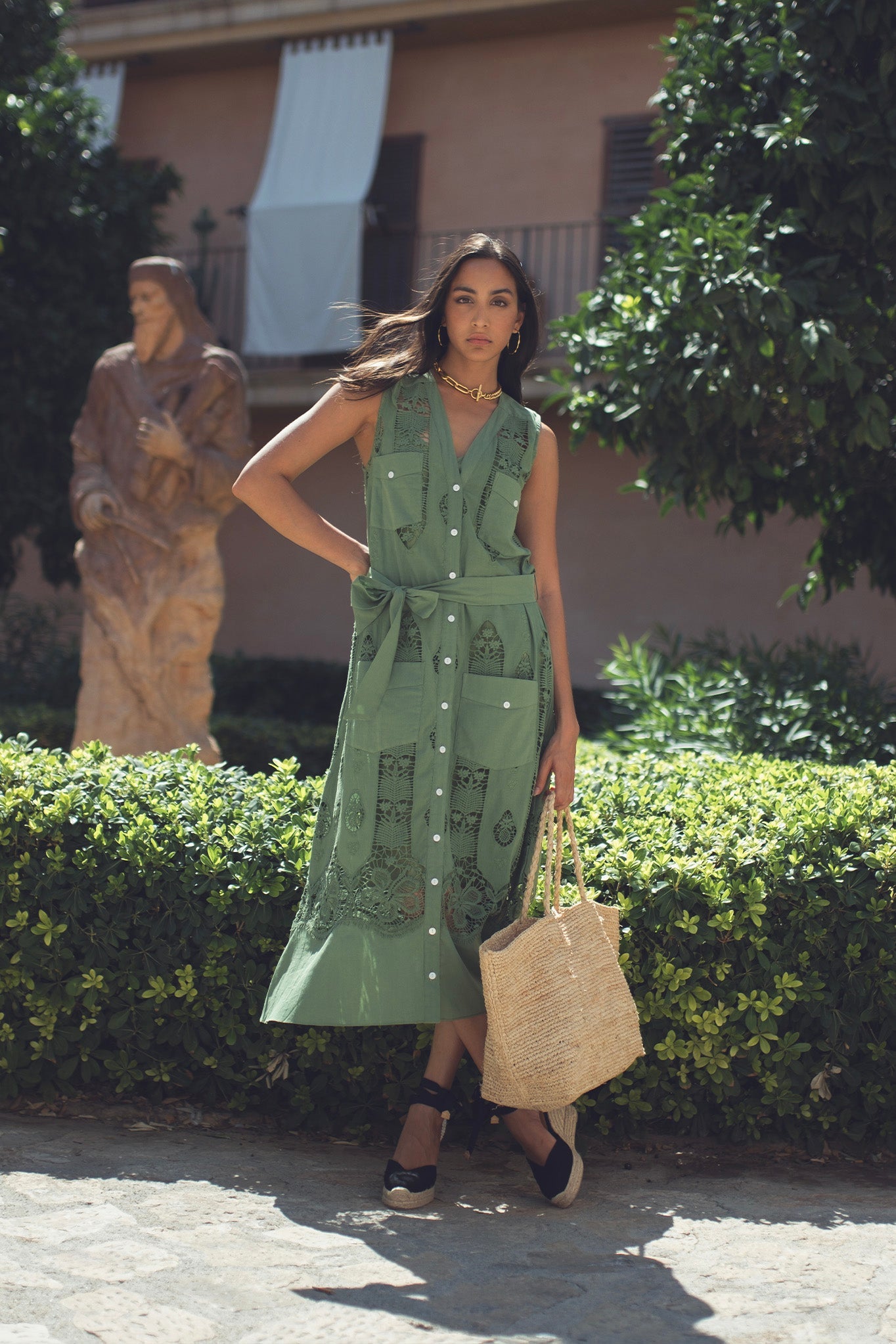 Miguelina Alexia Tropical Cotton Embroidery Dress - Green Miguelina Alexia Tropical Cotton Embroidery Dress - Green