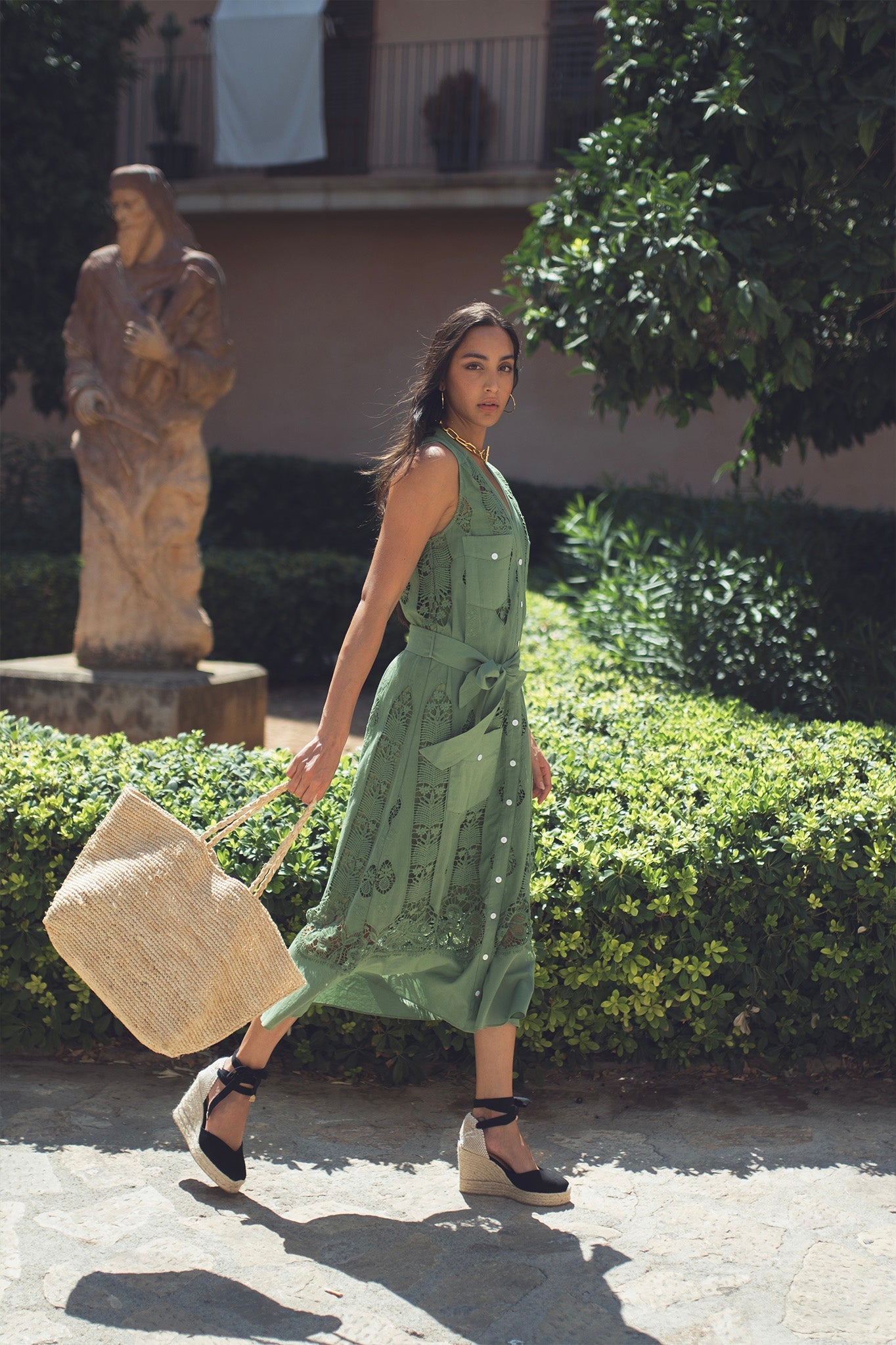 Alexia Tropical Cotton Embroidery Dress - Eucalyptus by Miguelina