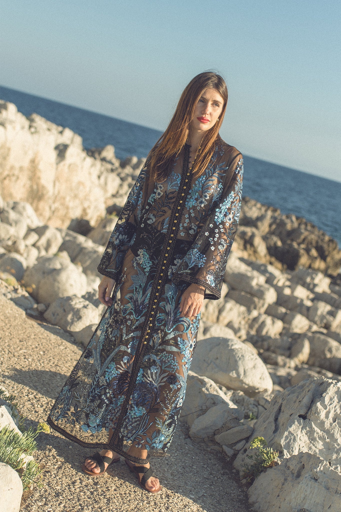 Miguelina Basima Sequin Caftan - Blue Miguelina Basima Sequin Caftan - Blue