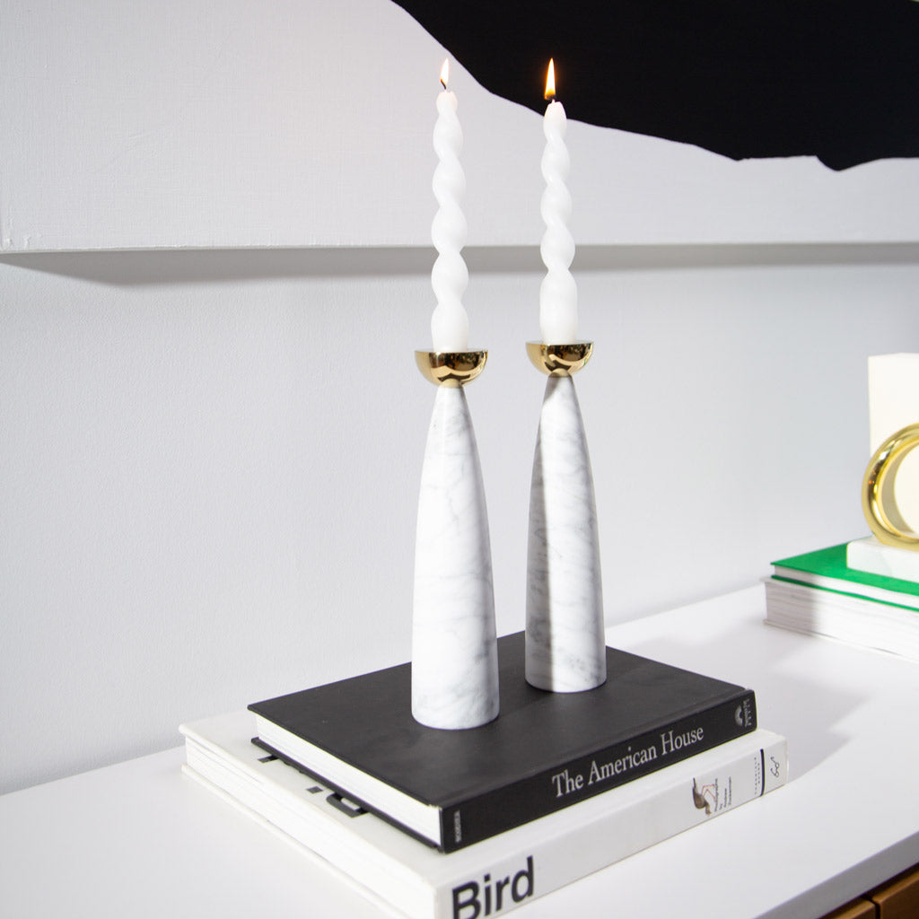 Coluna Candle Holders, Marble & Gold, Set of 2 by ANNA New York