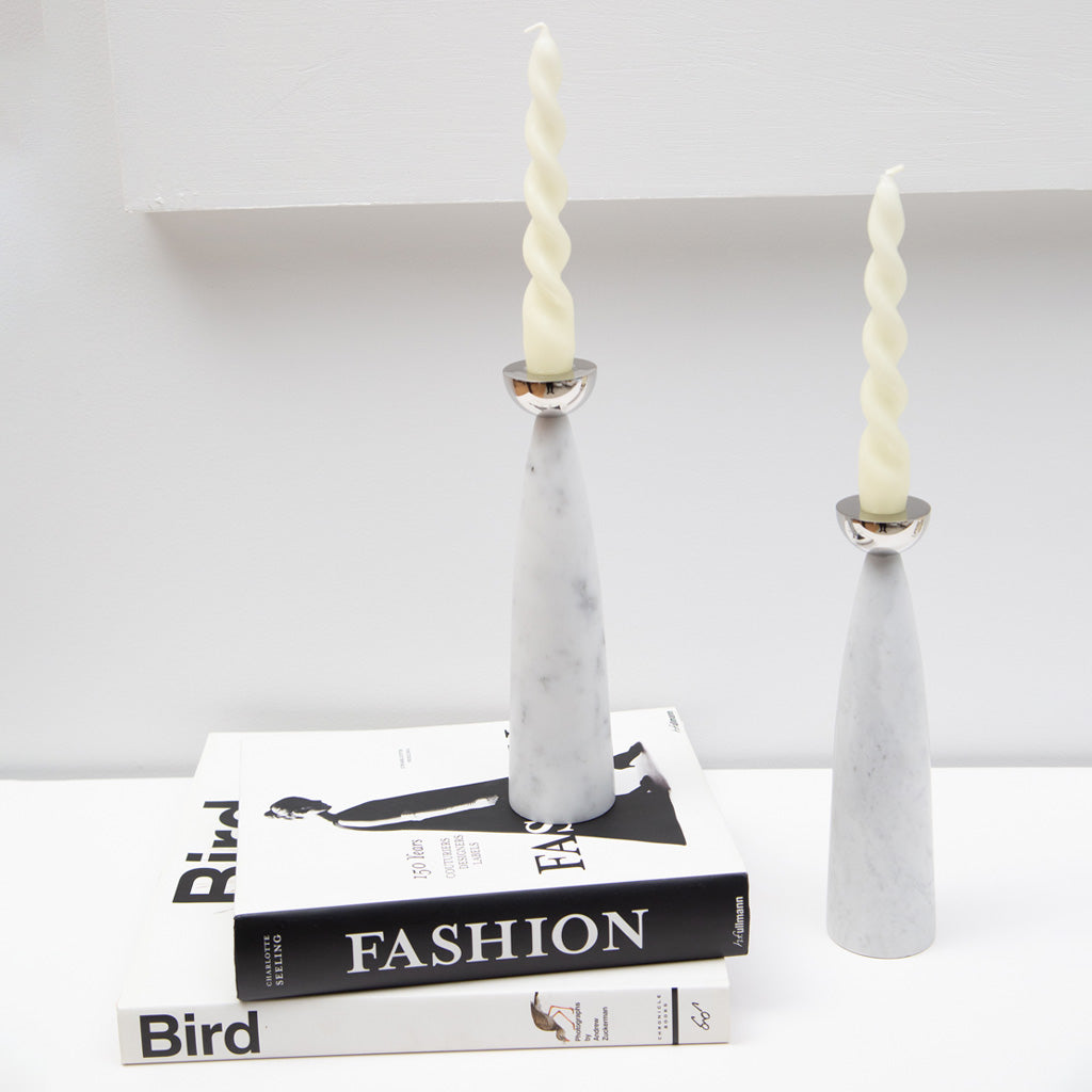 Coluna Candle Holders, Marble & Silver, Set of 2 by ANNA New York
