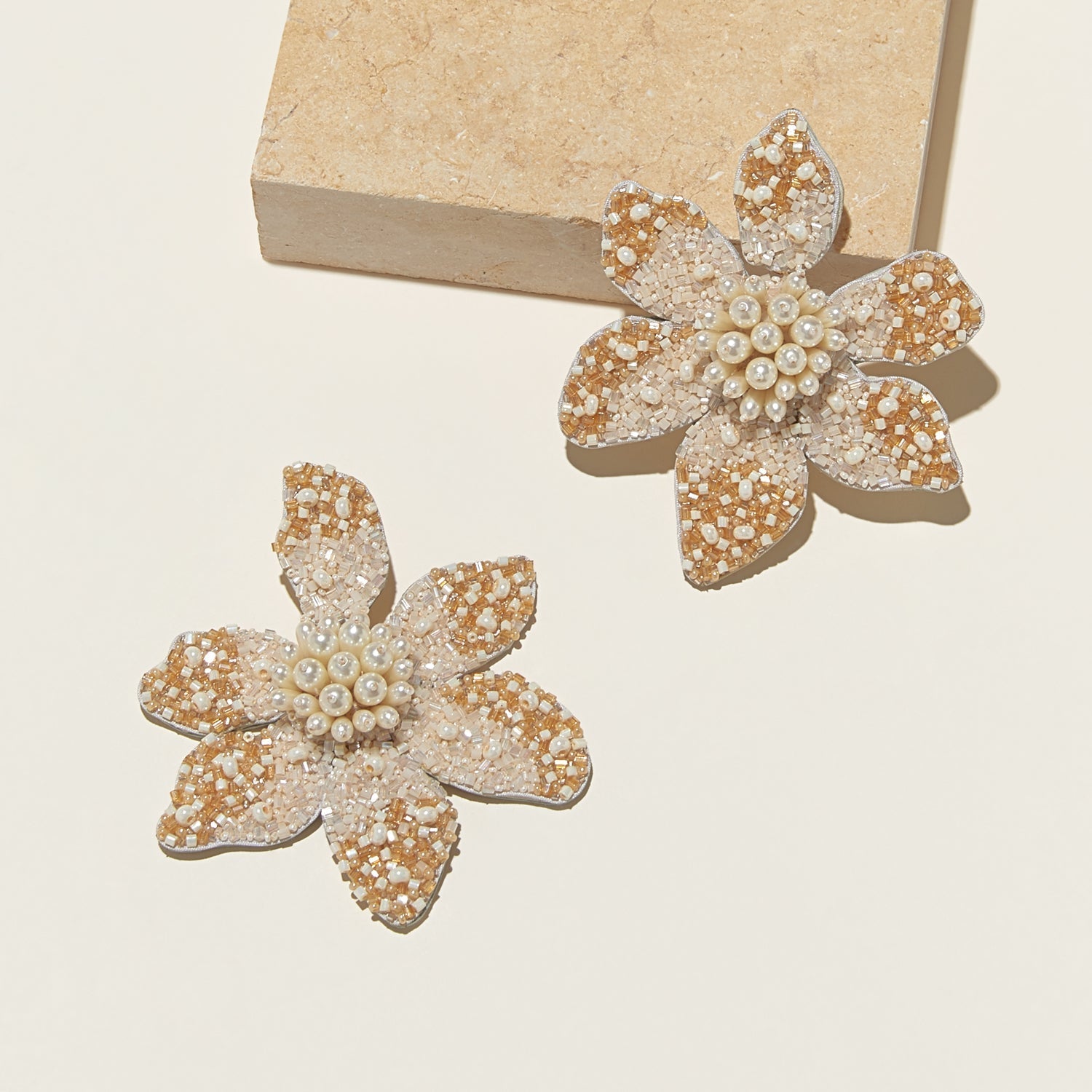 Camellia Pearl Earrings Cream by Mignonne Gavigan