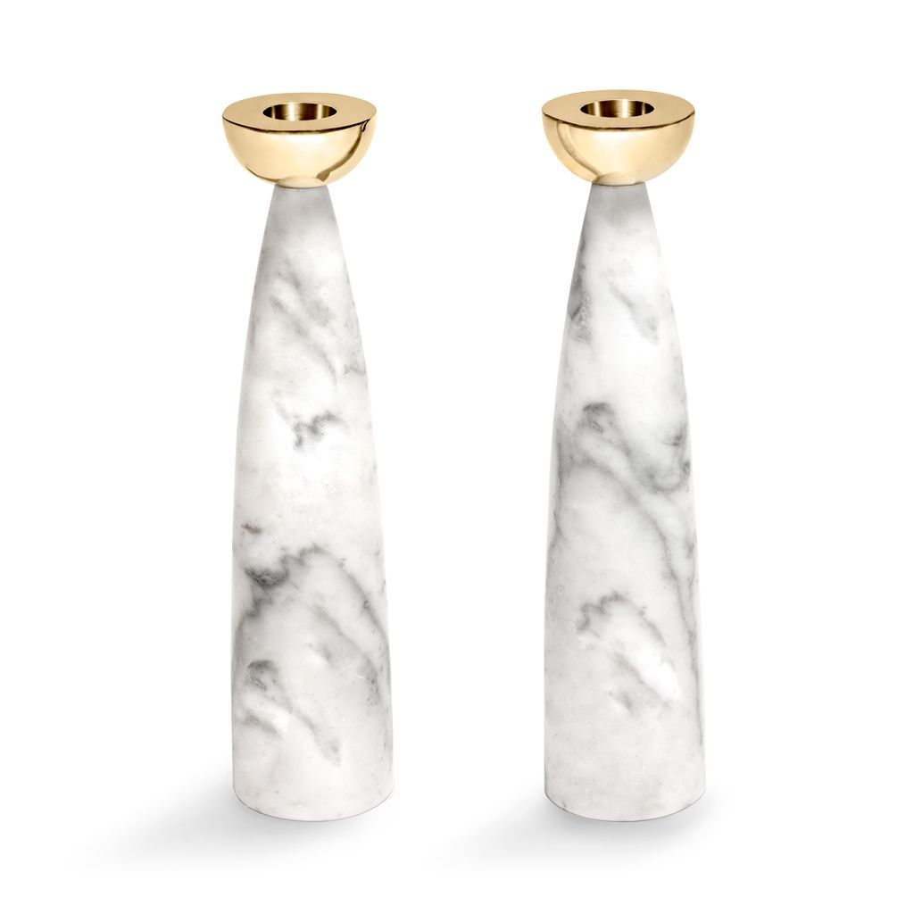 Coluna Candle Holders, Marble & Gold, Set of 2 by ANNA New York