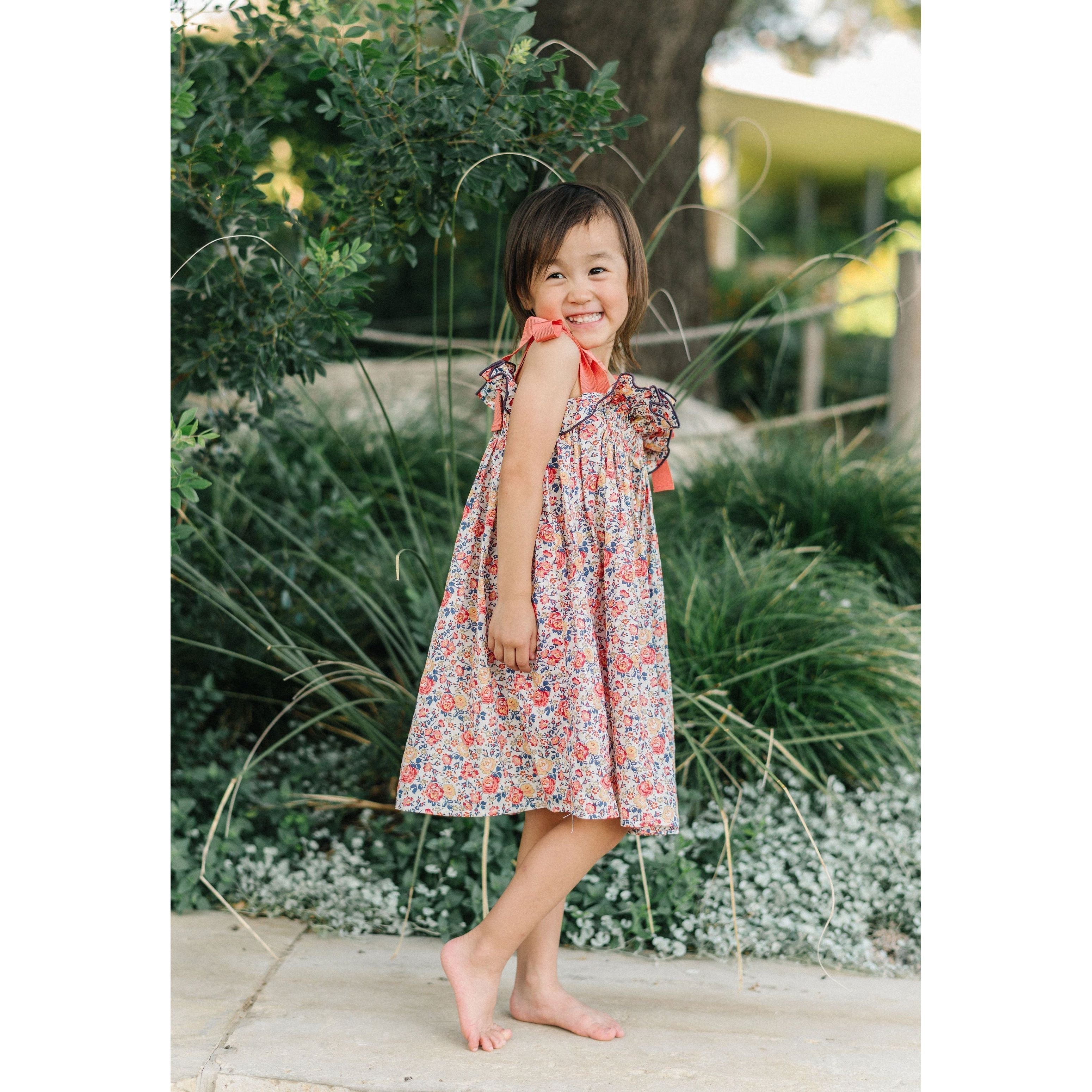 Girls' Jaime Dress in Coral Floral by Casey Marks
