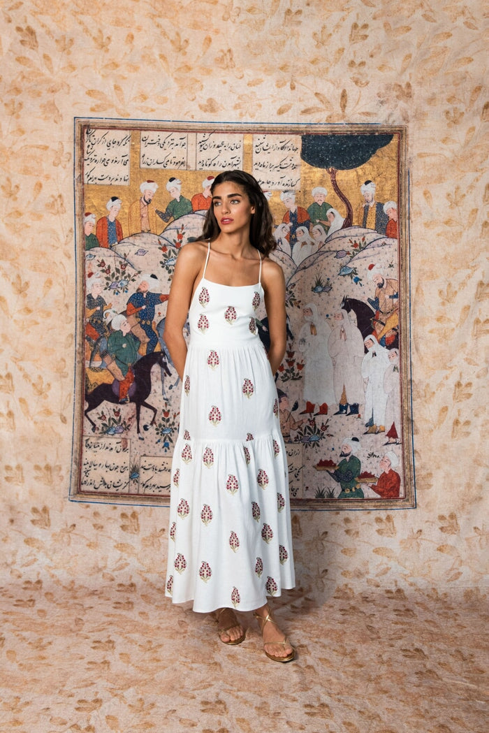 Sarv Maxi Dress - Off White & Red by Rosewater House