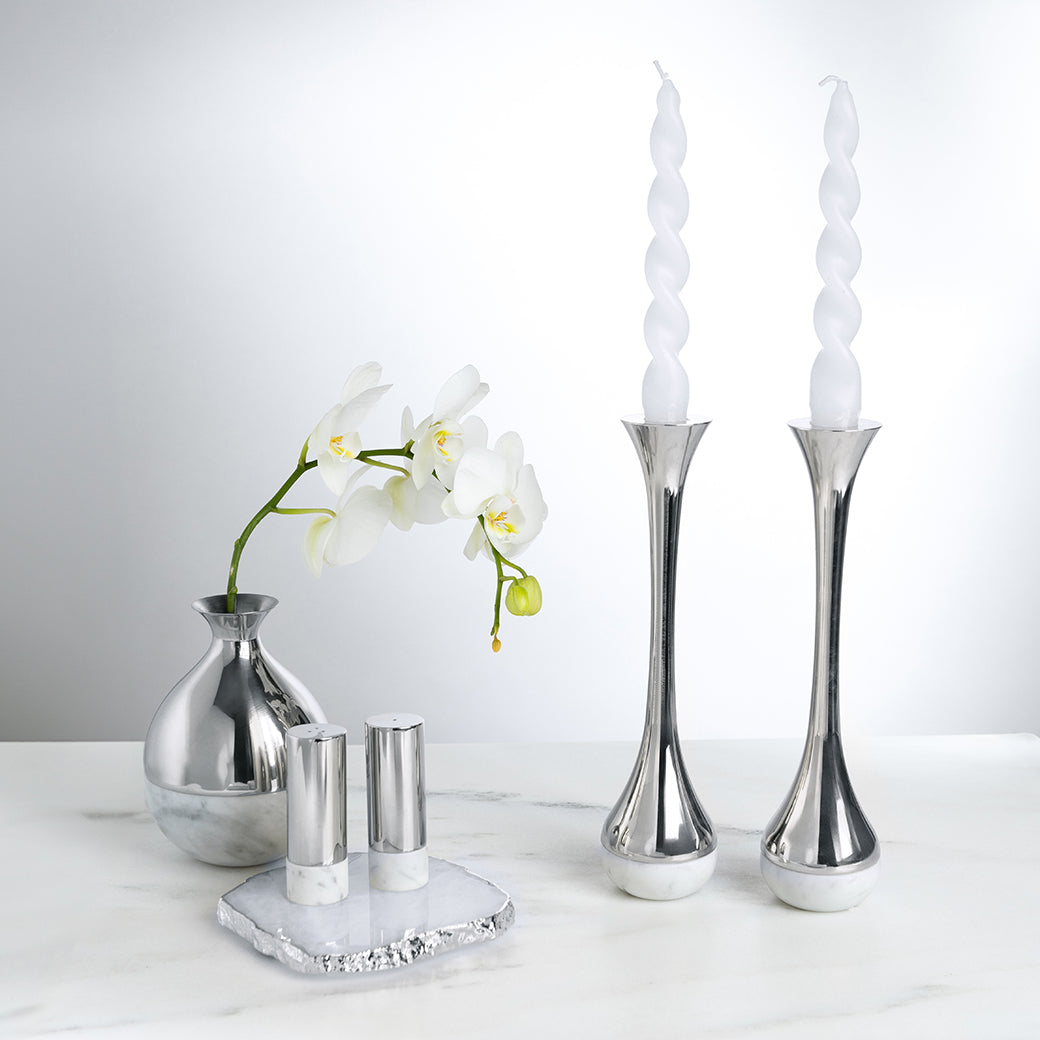 Coluna Dual Salt & Pepper, Marble & Silver, Set of 2 by ANNA New York
