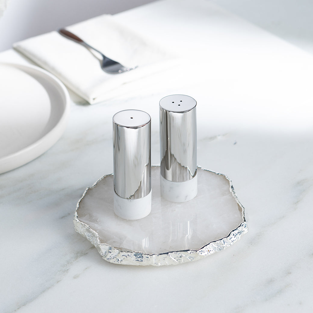 Coluna Dual Salt & Pepper, Marble & Silver, Set of 2 by ANNA New York