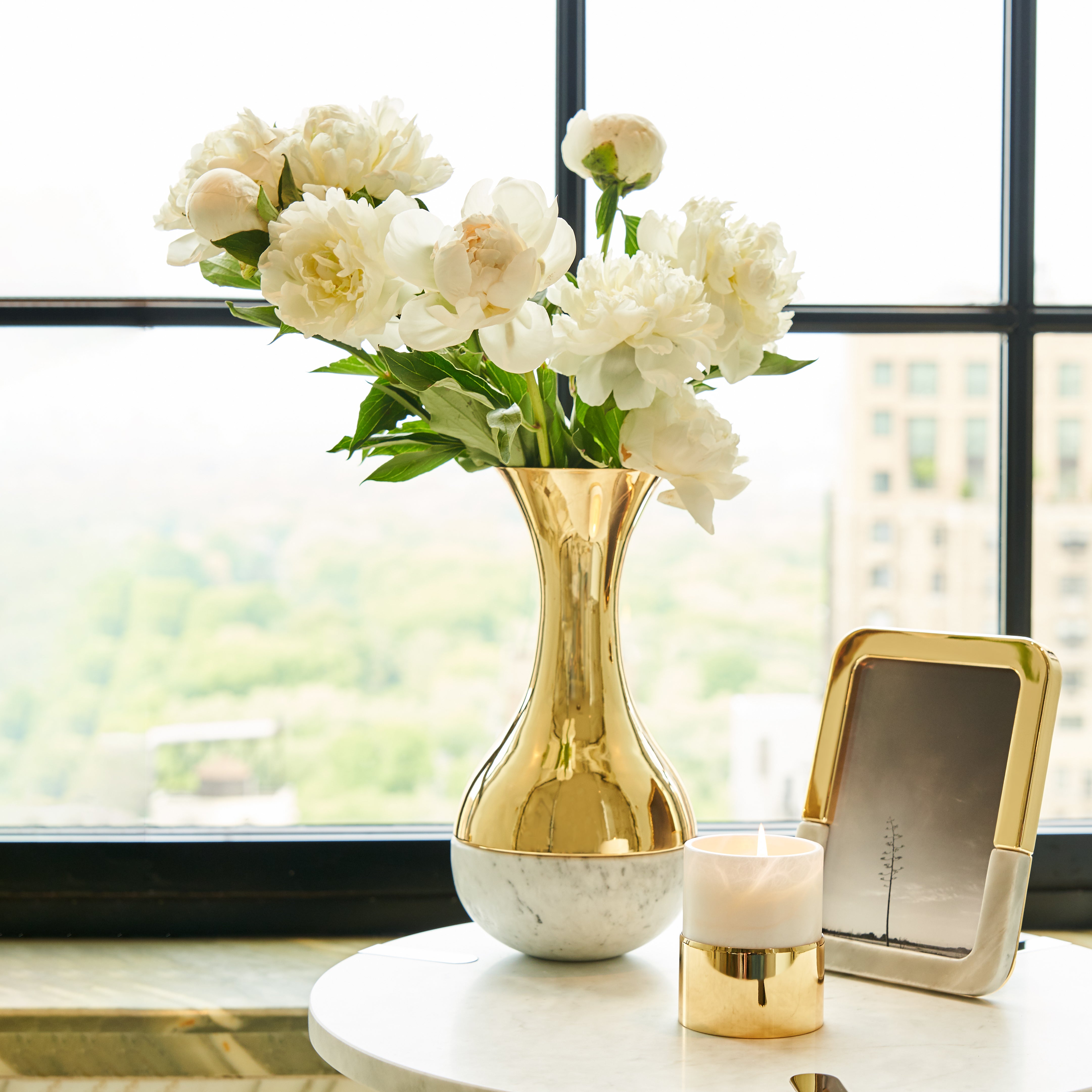 Coluna Dual Vase, Marble & Gold by ANNA New York
