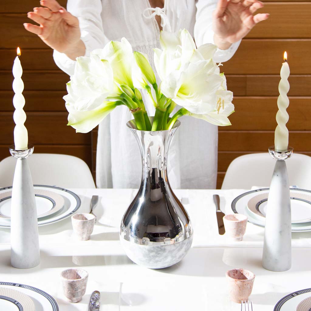Coluna Dual Vase, Marble & Silver by ANNA New York