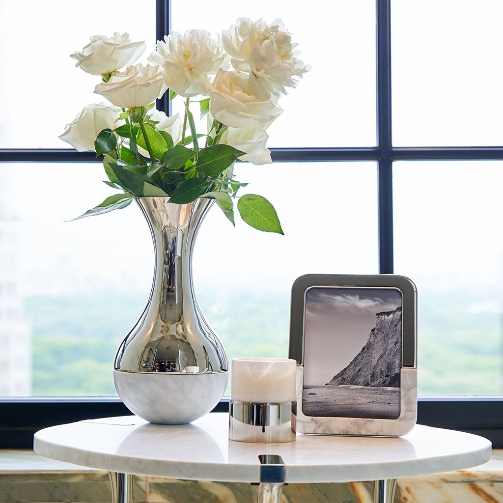 Coluna Dual Vase, Marble & Silver by ANNA New York