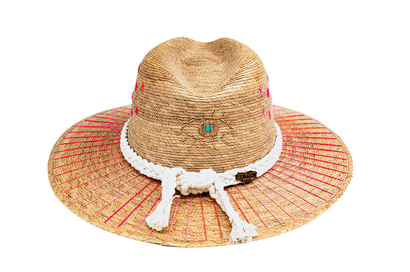 Exclusive Evil Eye Tan Pink Hat by Corazon Playero