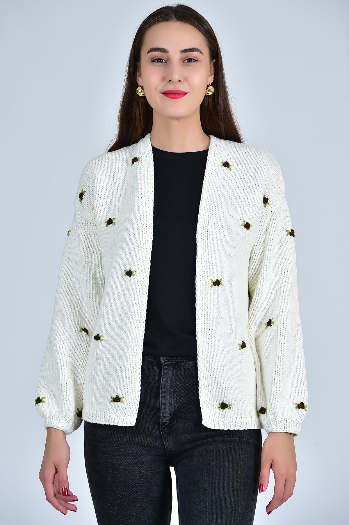 WINTER BLOOM BROWN ROSE COTTON CARDIGAN BY FANM MON