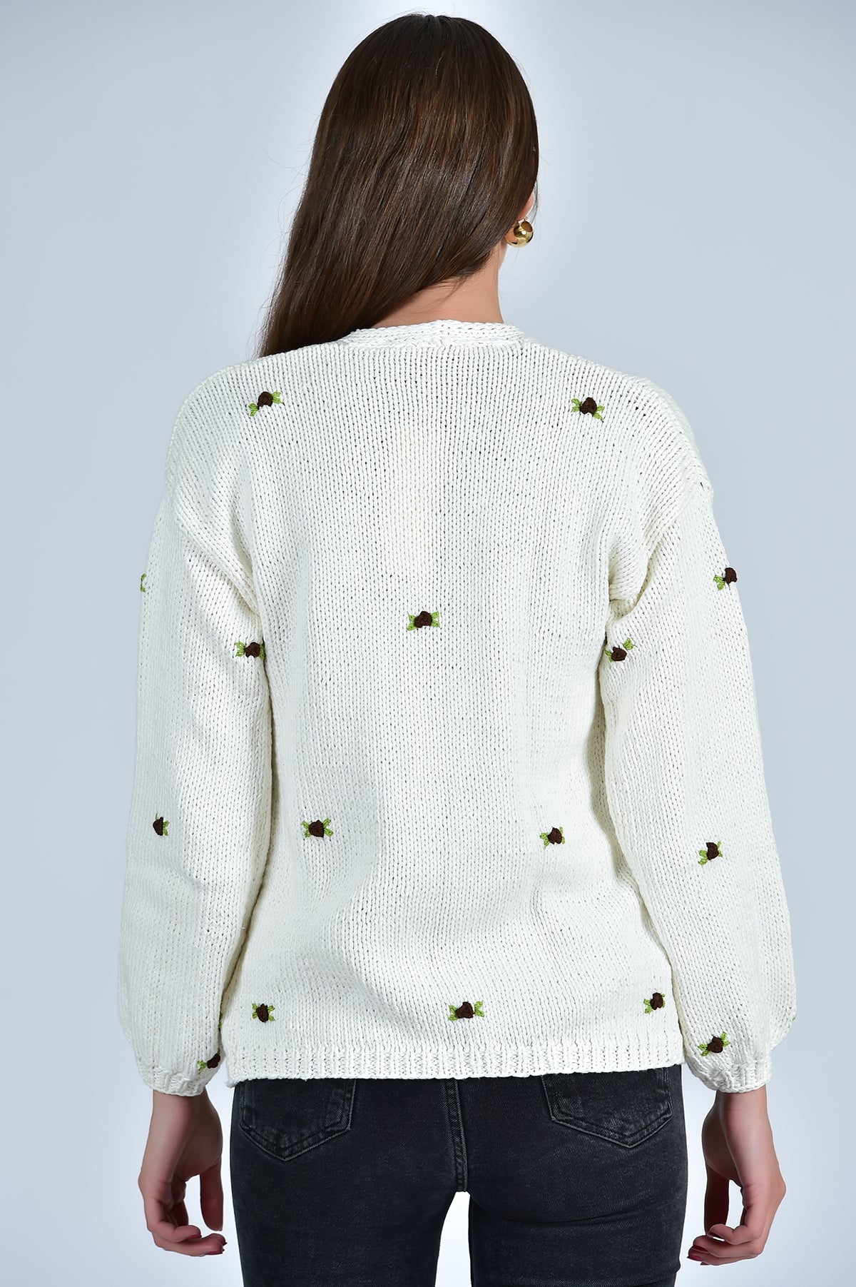 WINTER BLOOM BROWN ROSE COTTON CARDIGAN BY FANM MON