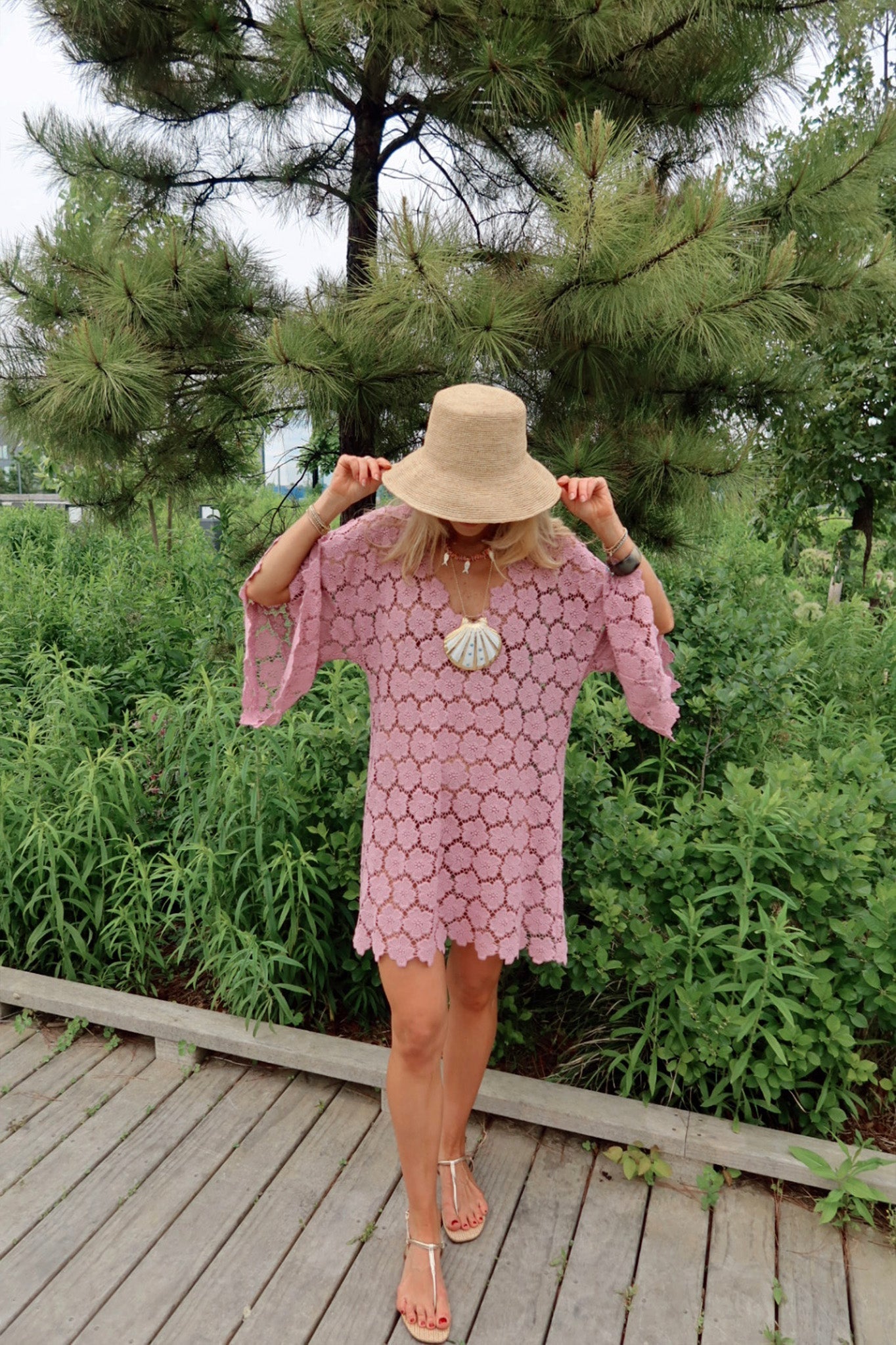 Gianina Cosmos Flower Lace Mini Caftan - Mauve by Miguelina